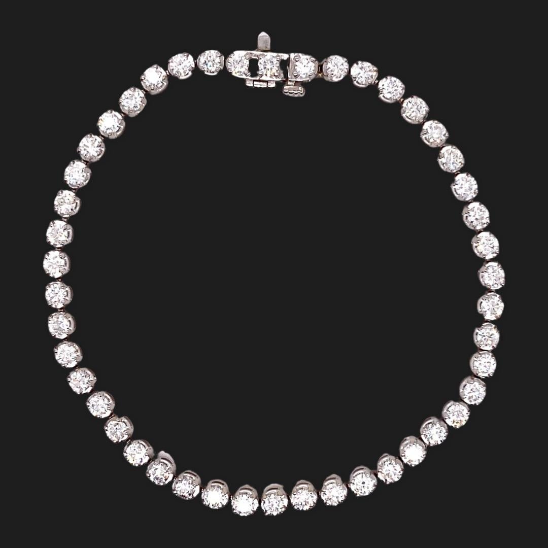 Bracelet tennis en or blanc 14 carats avec diamants ronds brillants de 4 carats 4