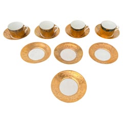 4 Cups/ 8 Saucers of 1950's Piero Fornasetti Gilt "Grande Antico" Tea Service