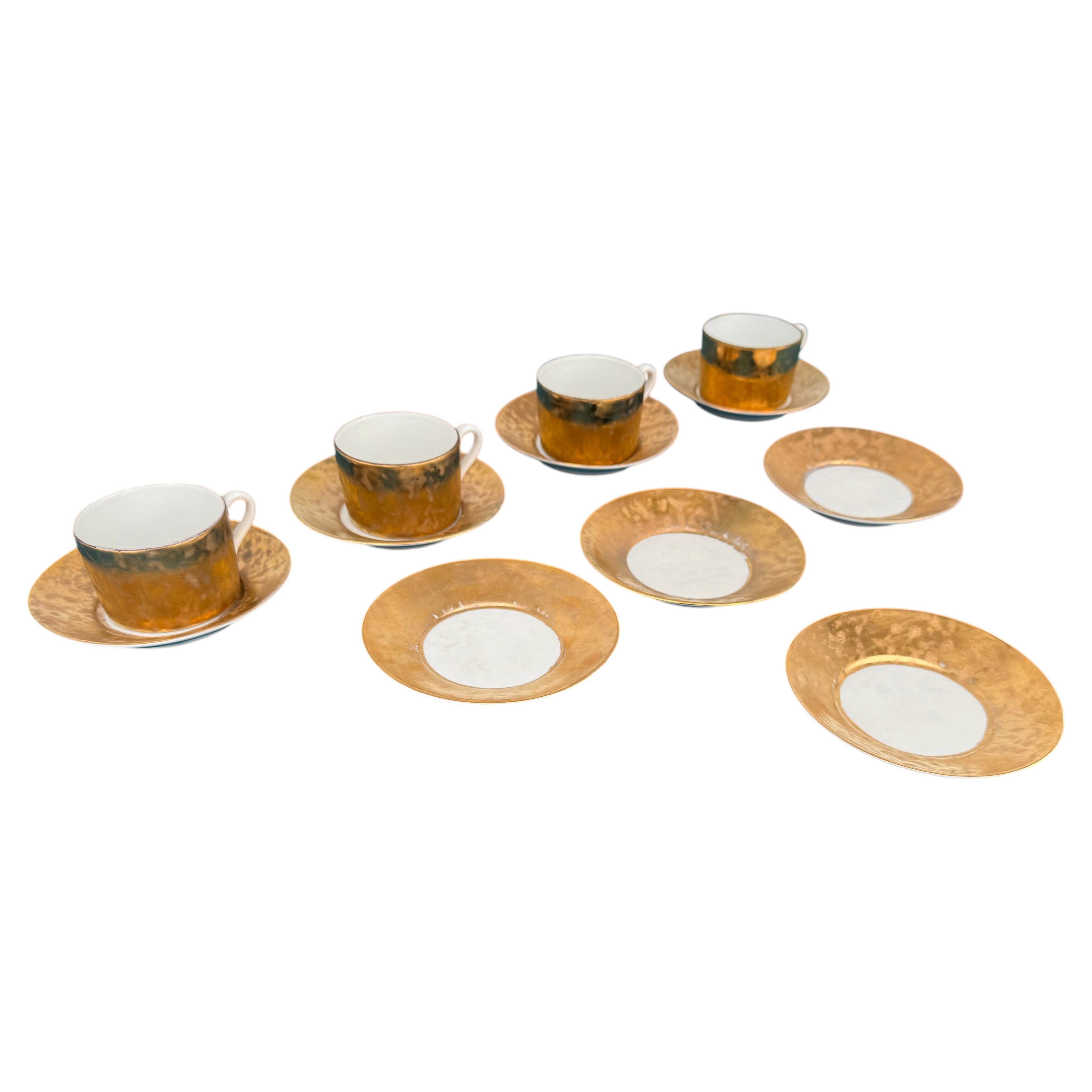 4 Cups/ 8 Saucers of 1950's Piero Fornasetti Gilt "Grande Antico" Tea Service For Sale