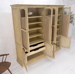 4 Curtain Decorated Doors 2 Part White Wash Breakfront Shelves Bookcase MINT!