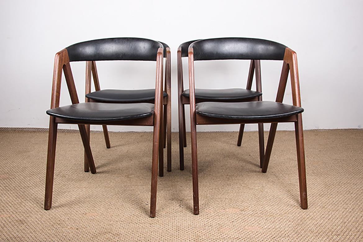 4 chaises danoises Afrormosia et skai modèle 205 de Thomas Harlev, 1960. en vente 6