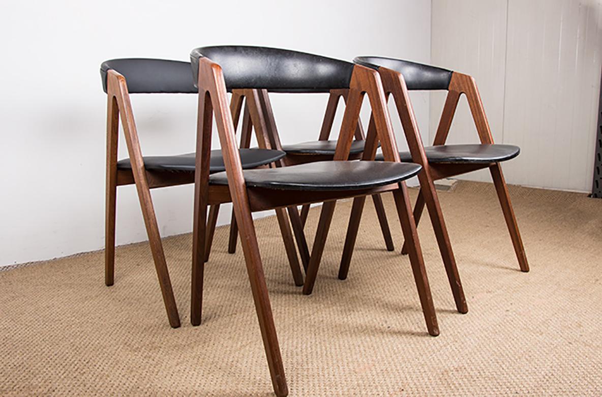 4 chaises danoises Afrormosia et skai modèle 205 de Thomas Harlev, 1960. en vente 7