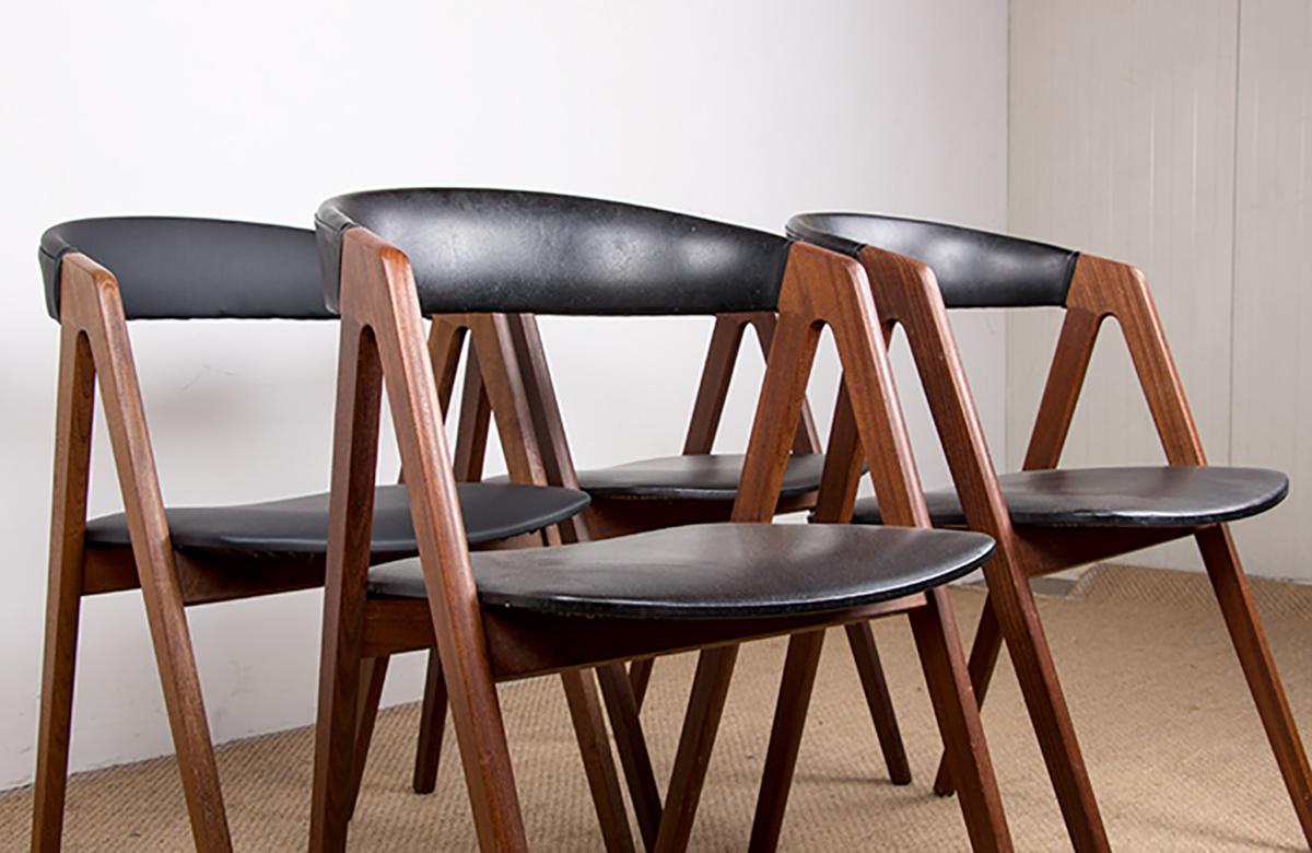 4 chaises danoises Afrormosia et skai modèle 205 de Thomas Harlev, 1960. en vente 8