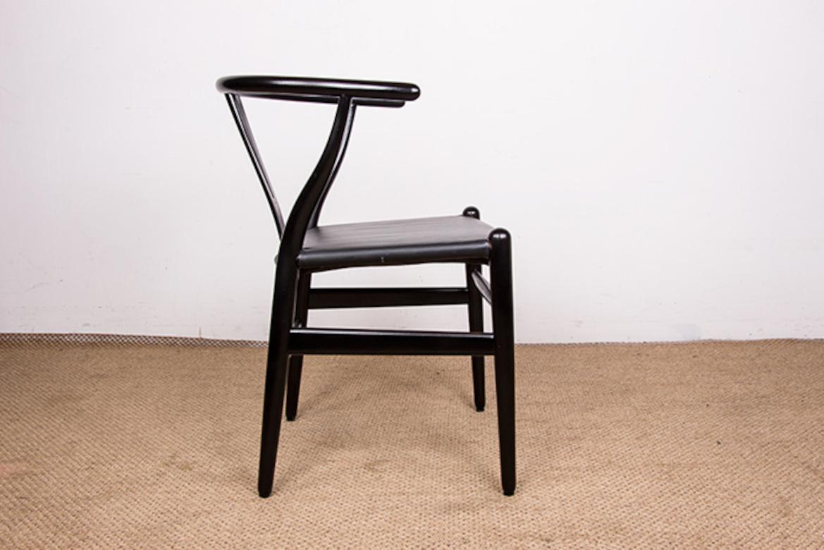 4 Danish chairs, in black lacquered wood and leather, model CH 24 by Hans Wegner For Sale 4