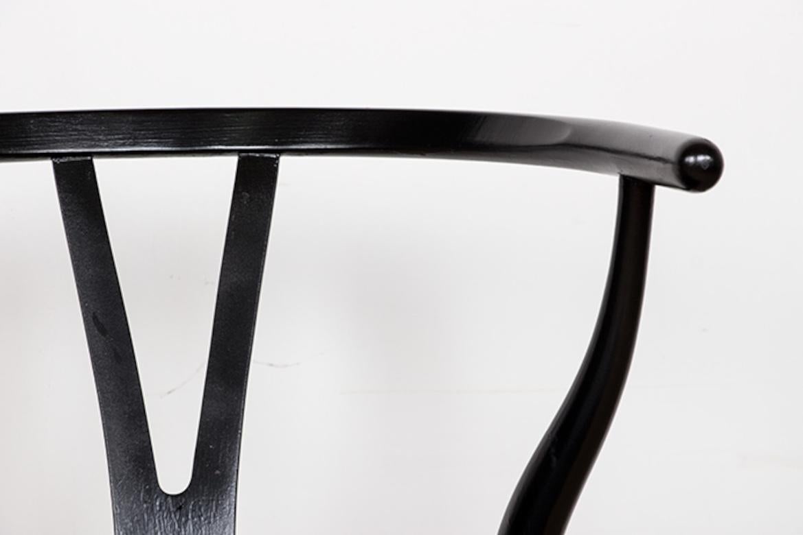 Mid-20th Century 4 Danish chairs, in black lacquered wood and leather, model CH 24 by Hans Wegner For Sale