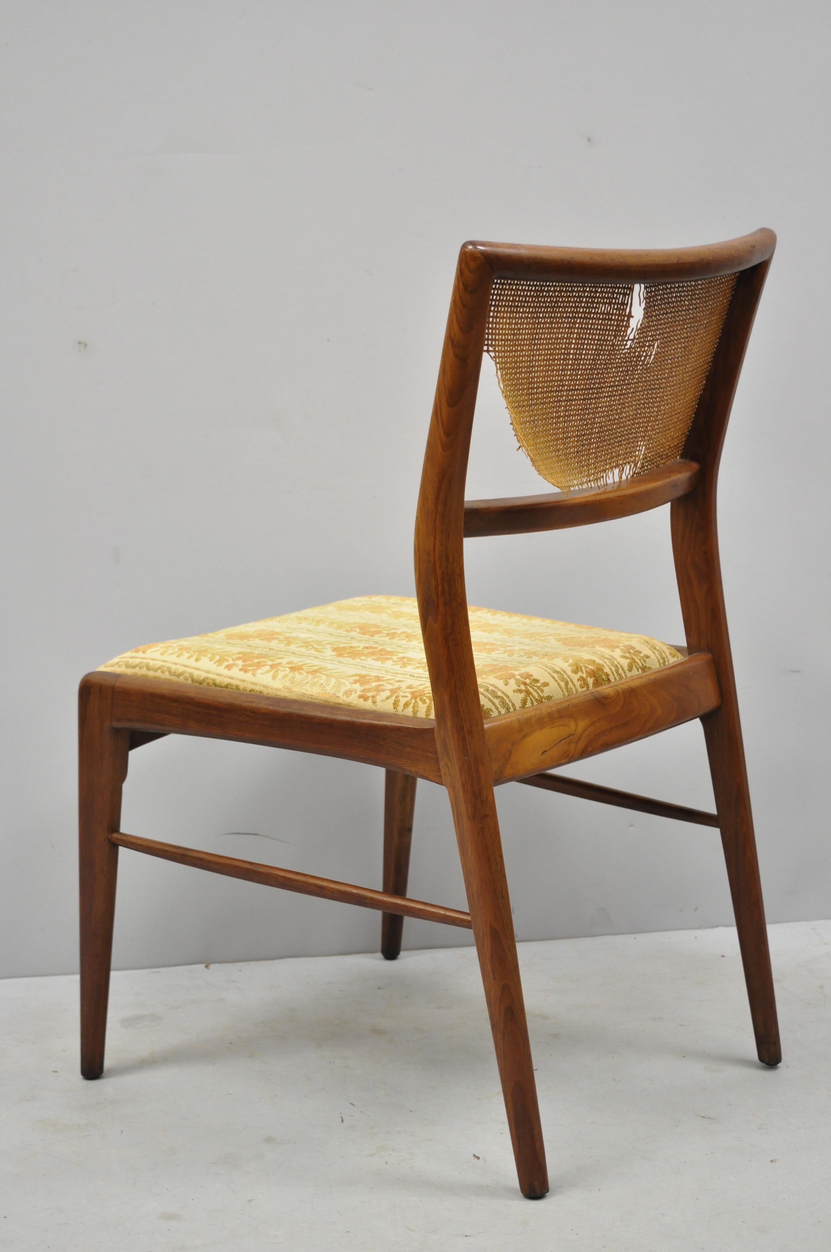 Mid-Century Modern 4 Danish MCM Walnut Cane Back Dining Chairs after TH Robsjohn Gibbings For Sale