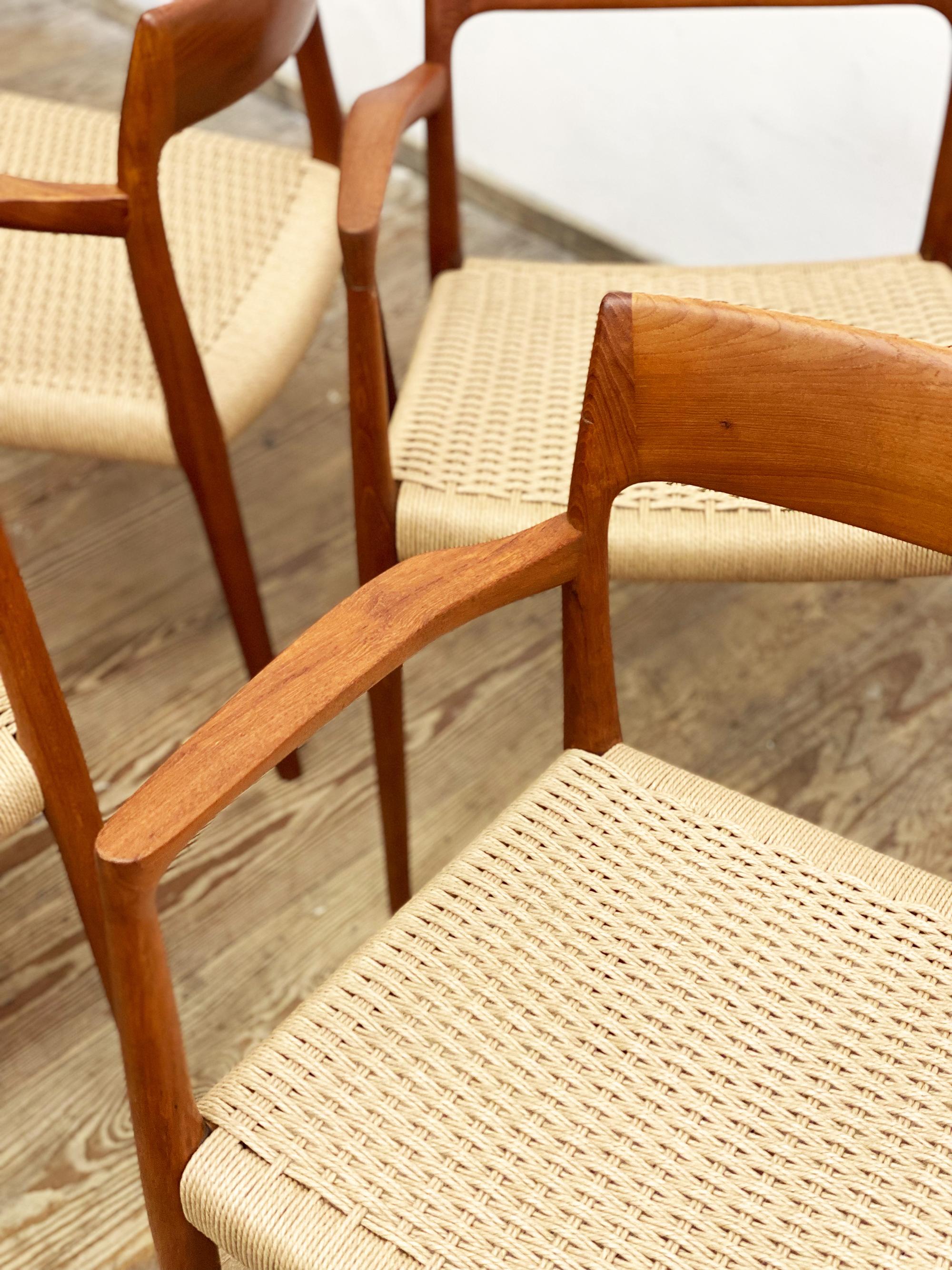 Papercord 4 Danish Mid-Century Teak Dining Chairs #57 by Niels O. Møller for J. L. Moller