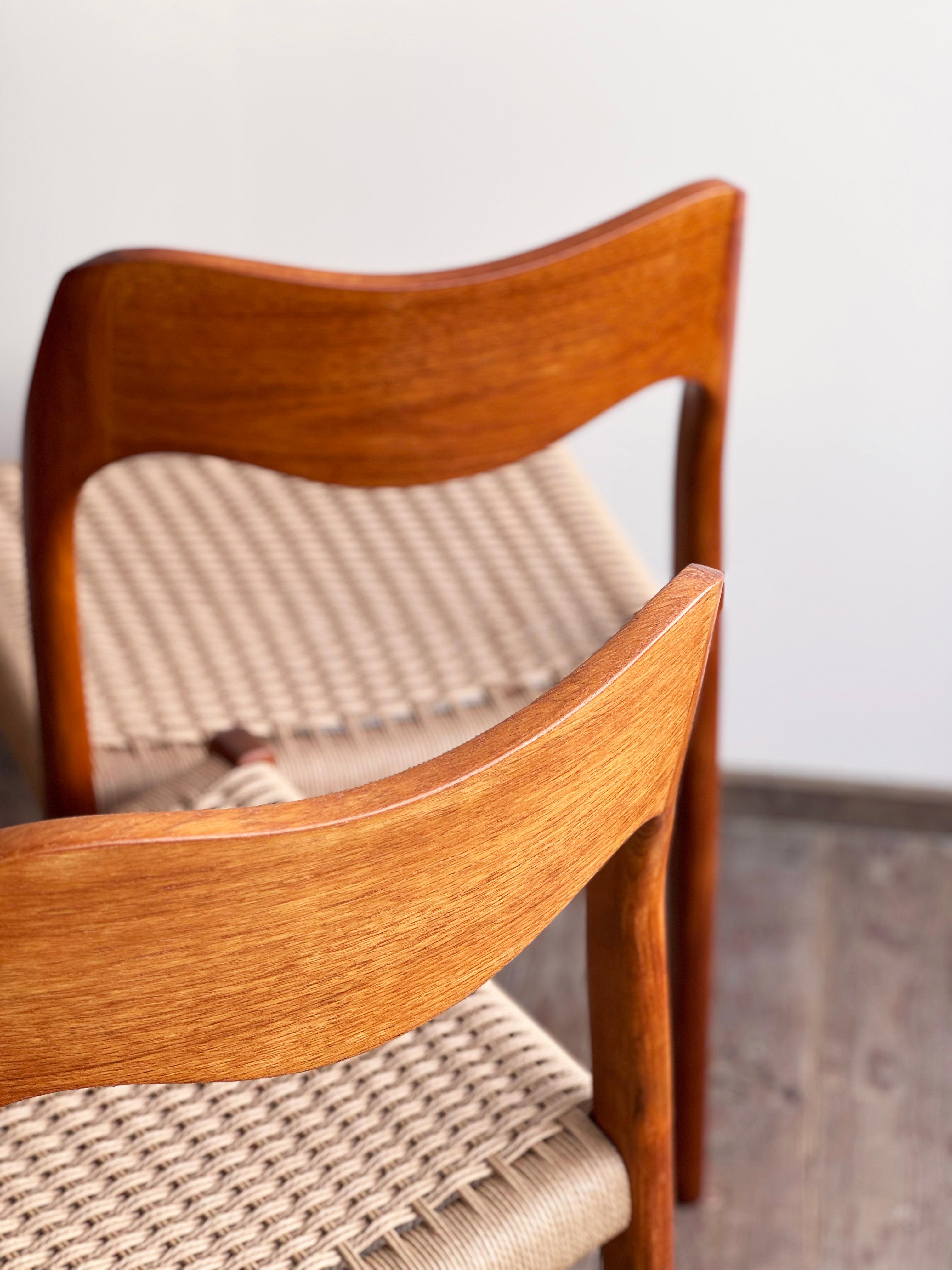 4 Danish Mid-Century Teak Dining Chairs #71 by Niels O. Møller for J. L. Moller 3