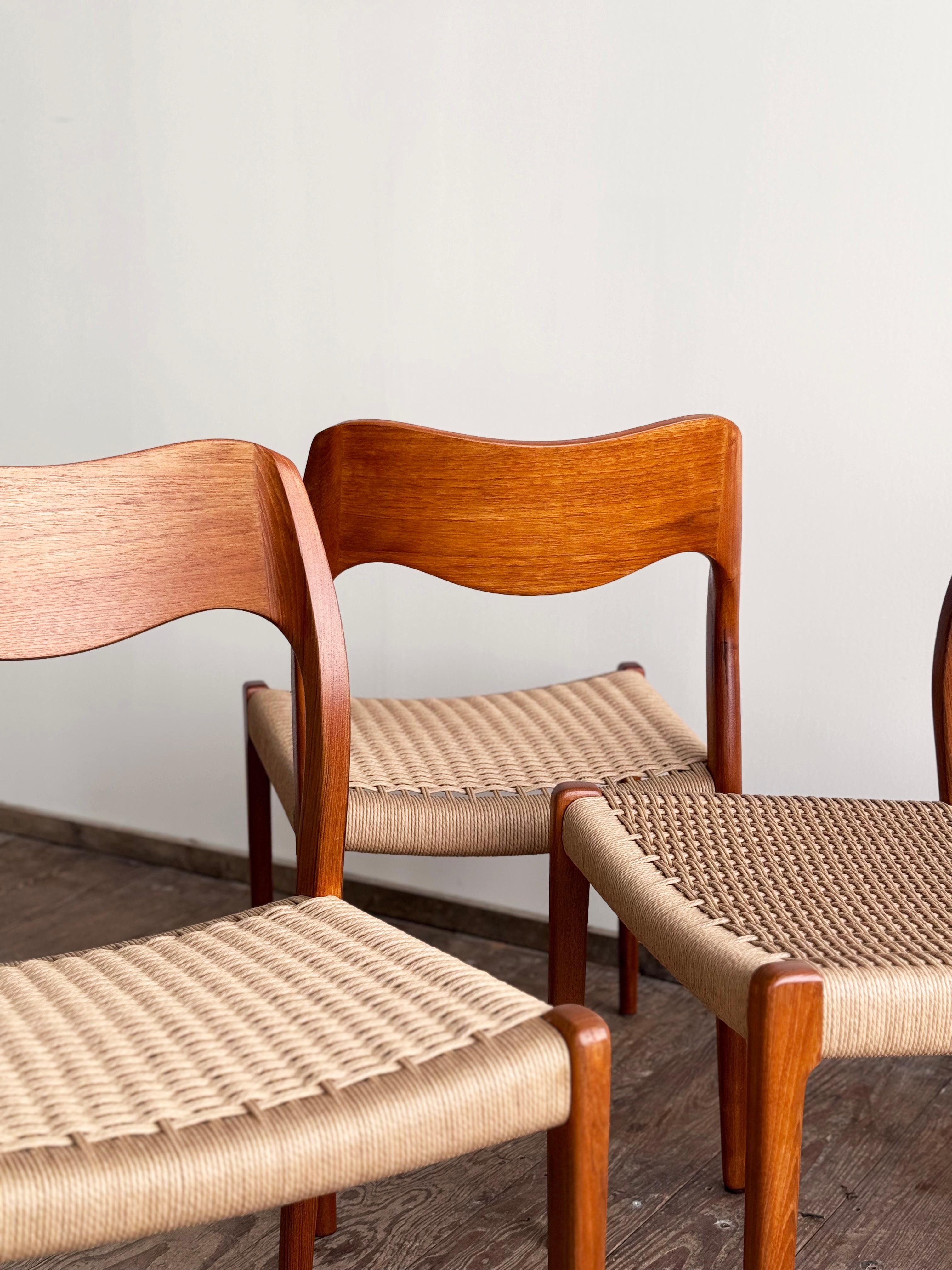 Mid-20th Century 4 Danish Mid-Century Teak Dining Chairs #71 by Niels O. Møller for J. L. Moller