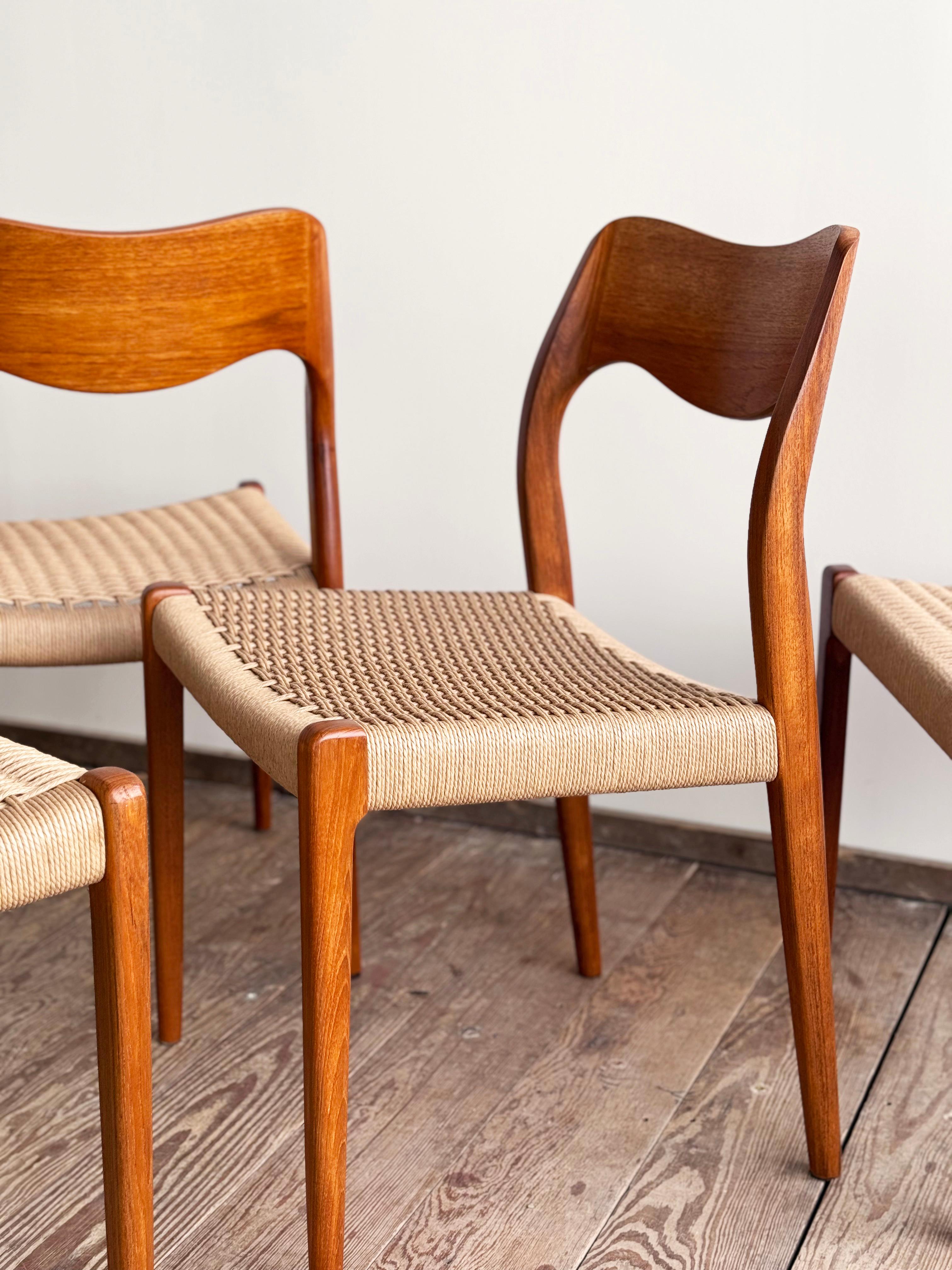 Papercord 4 Danish Mid-Century Teak Dining Chairs #71 by Niels O. Møller for J. L. Moller