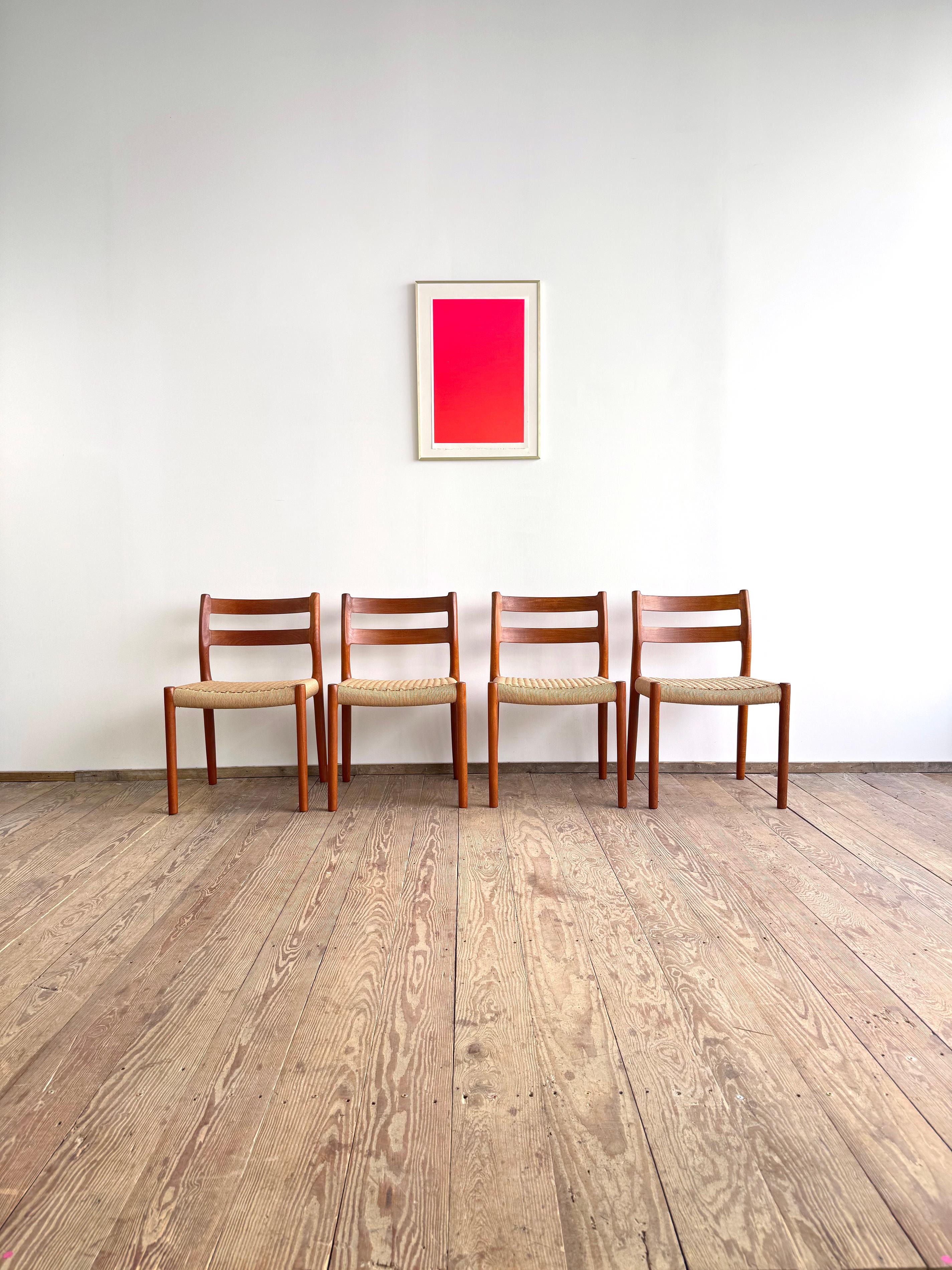 Hand-Carved 4 Danish Mid-Century Teak Dining Chairs #84 by Niels O. Møller for J. L. Moller