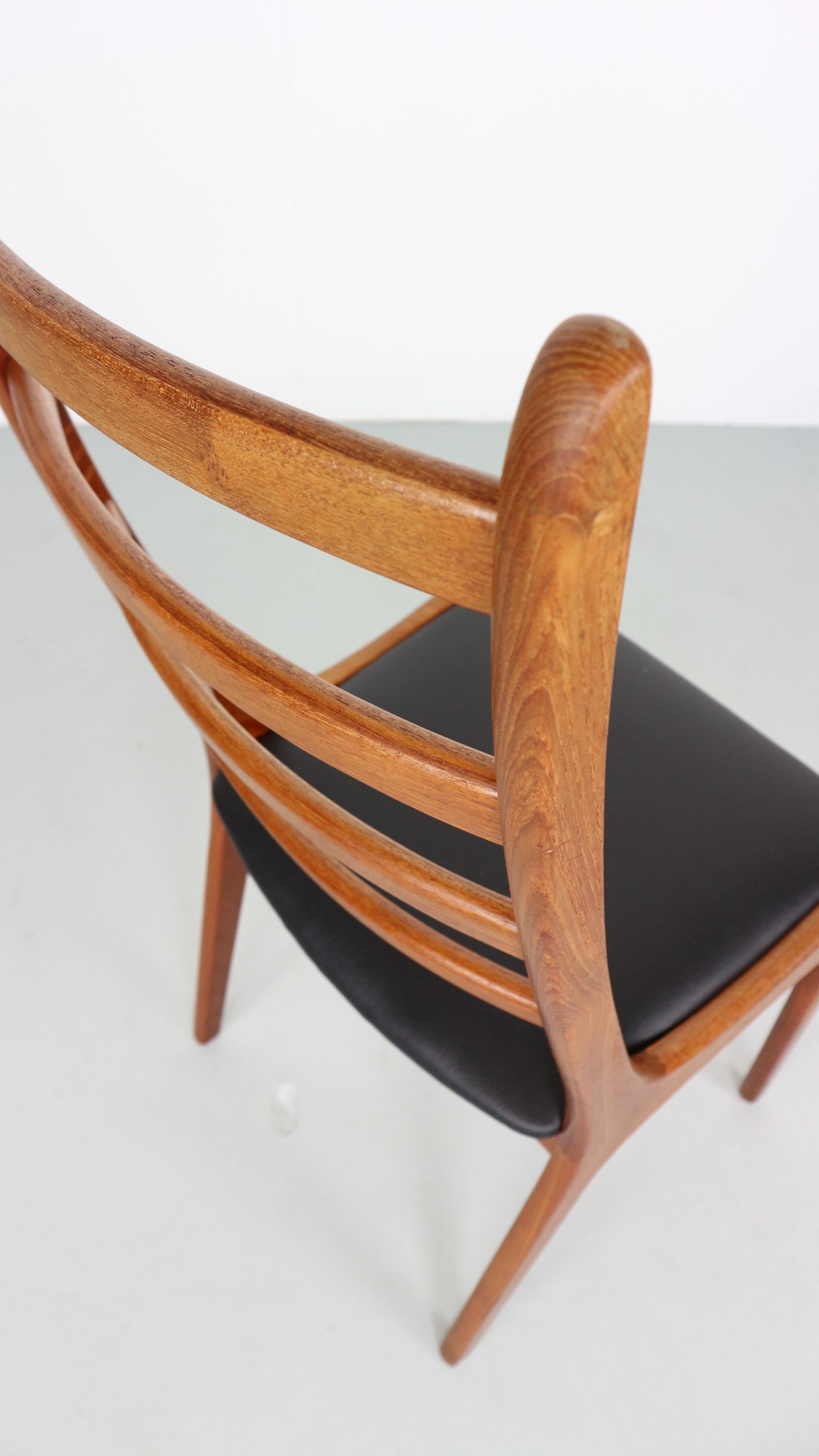 Faux Leather set of two Danish Modern Teak Ladder Back Dining Chairs by Kai Kristiansen