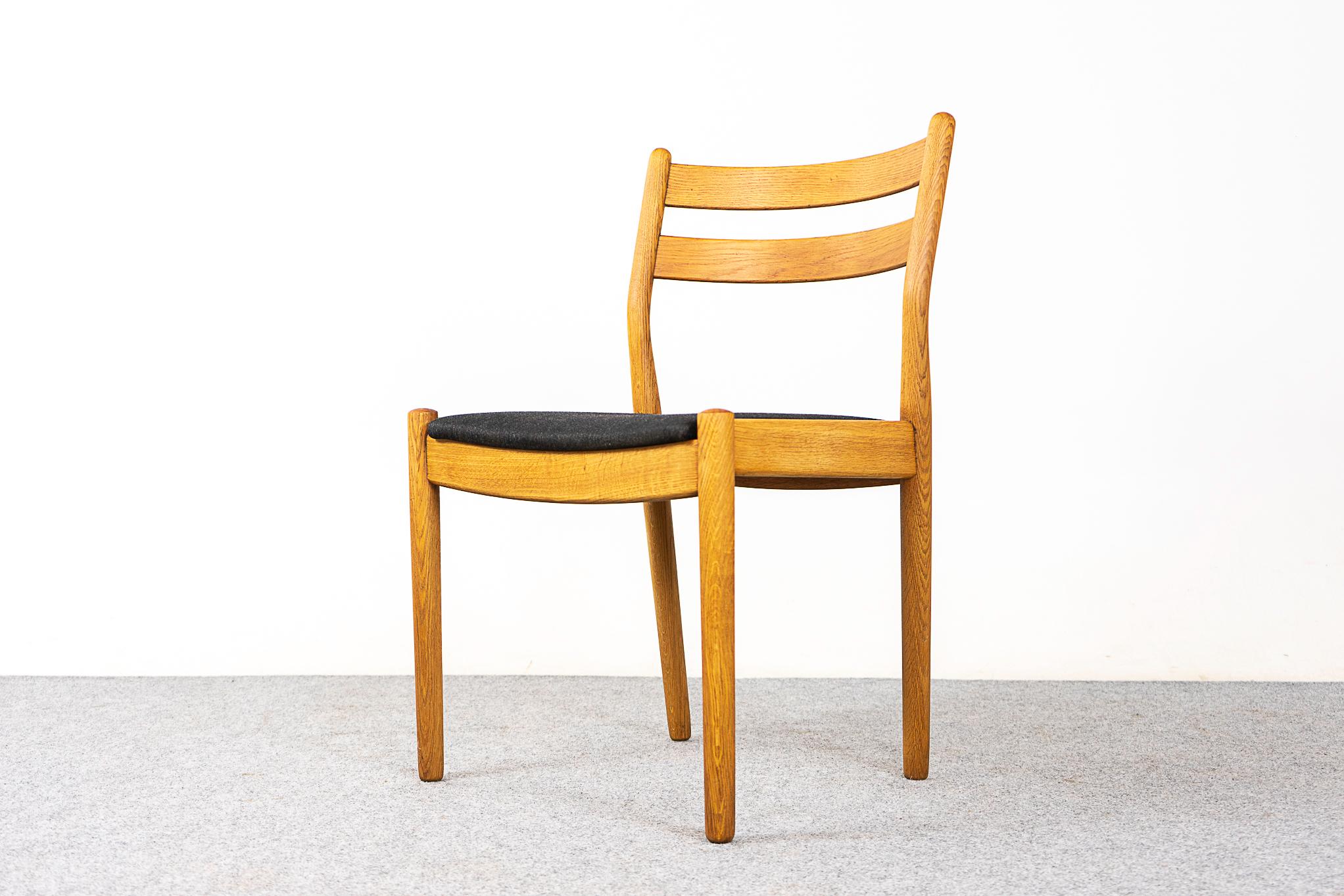 Oak midcentury chairs by Poul Volther for F.D.B.Mobler, circa 1960s. Elegant, yet robust frame. Beautifully curved backrests and generous seat provide support and comfort. Original fabric with minor wear. Removable seat pad makes reupholstering a