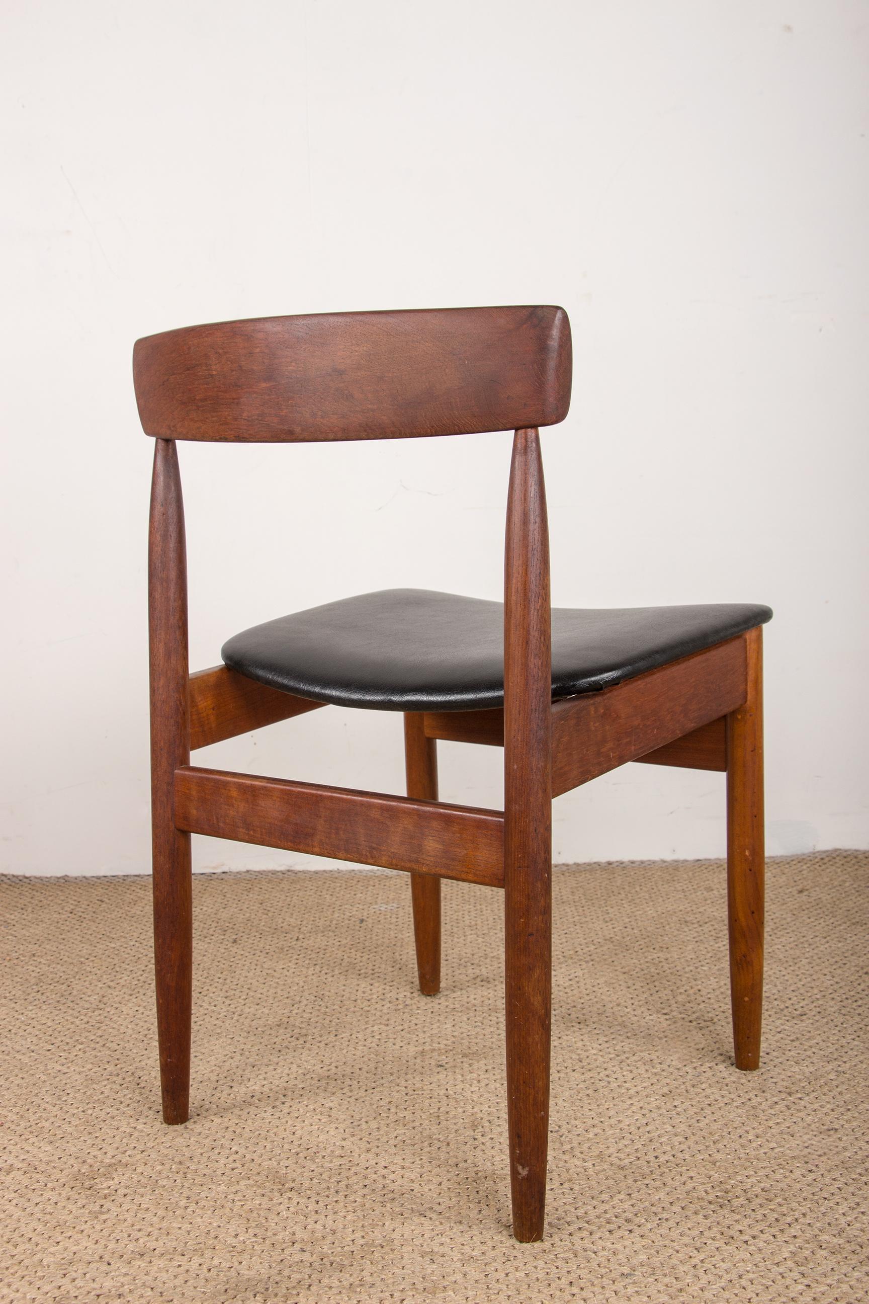 4 Danish teak chairs in black skai by P.E. Jorgensen for Farso Stolefabrik 1960. For Sale 7