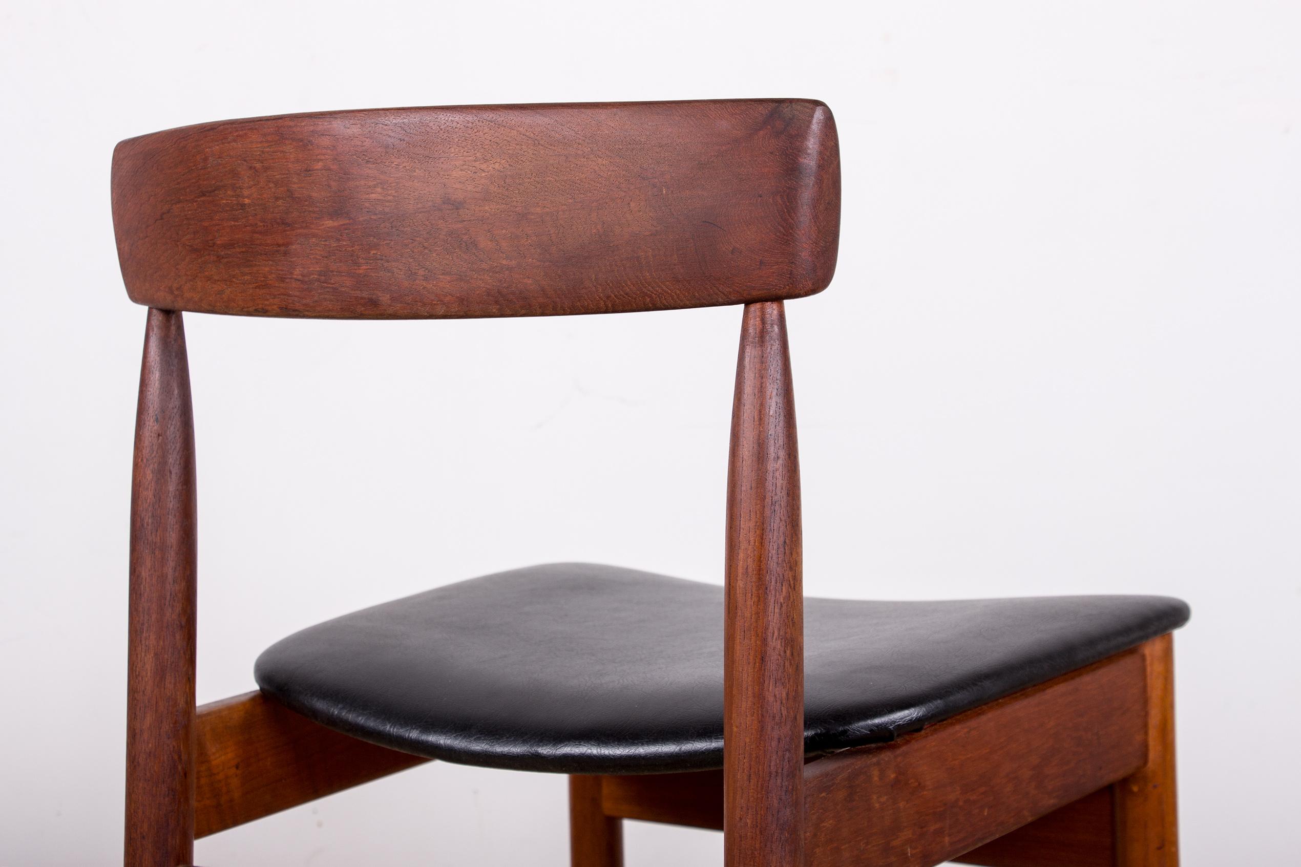 4 Danish teak chairs in black skai by P.E. Jorgensen for Farso Stolefabrik 1960. For Sale 9