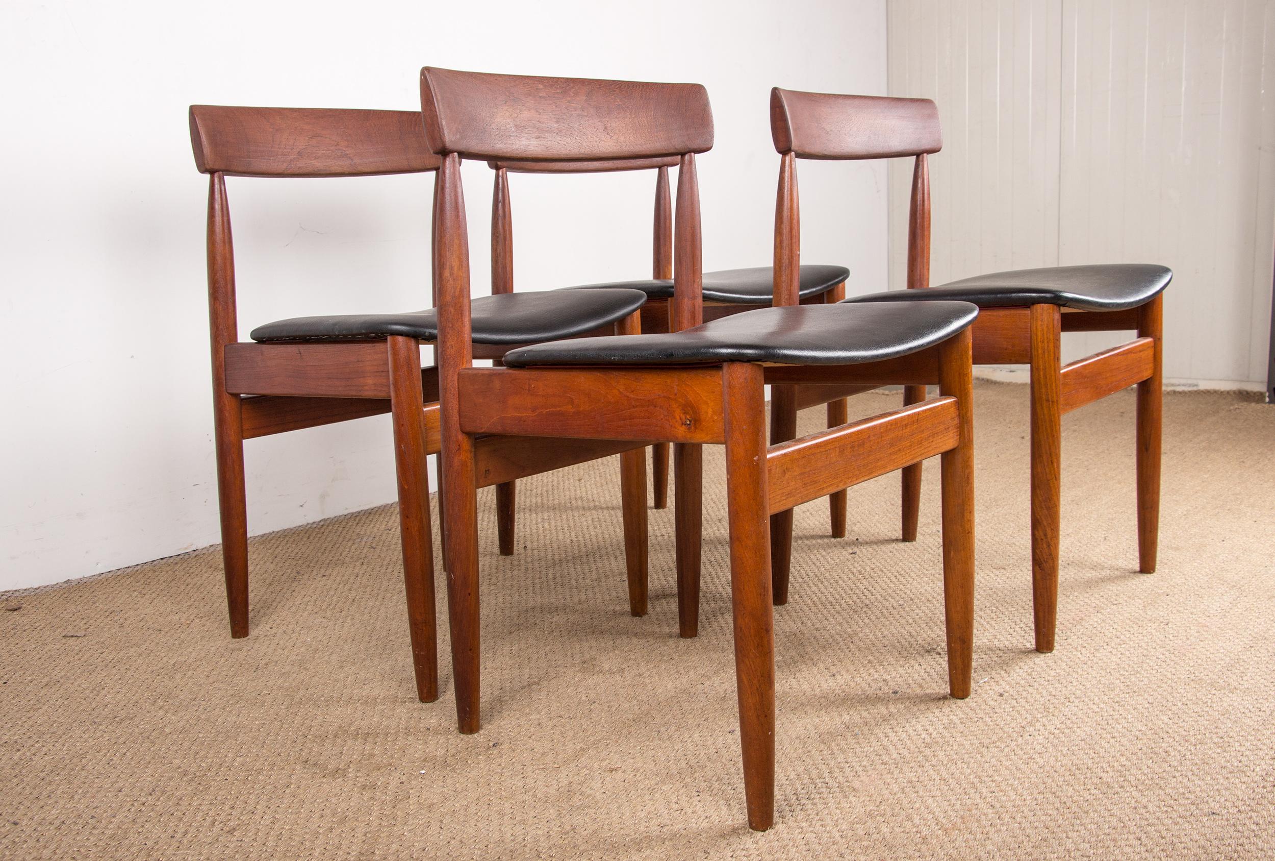4 Danish teak chairs in black skai by P.E. Jorgensen for Farso Stolefabrik 1960. For Sale 13