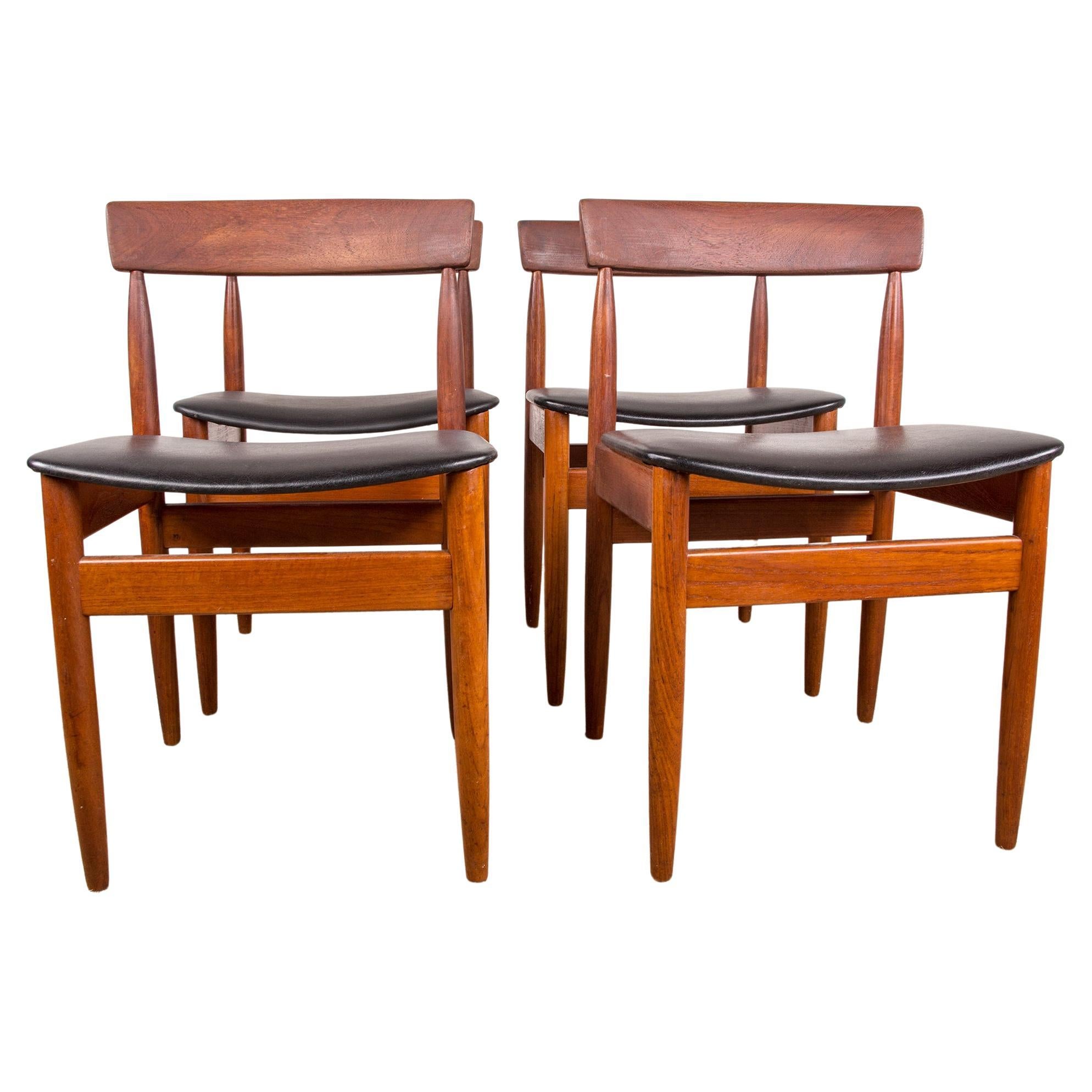 4 Danish teak chairs in black skai by P.E. Jorgensen for Farso Stolefabrik 1960. For Sale