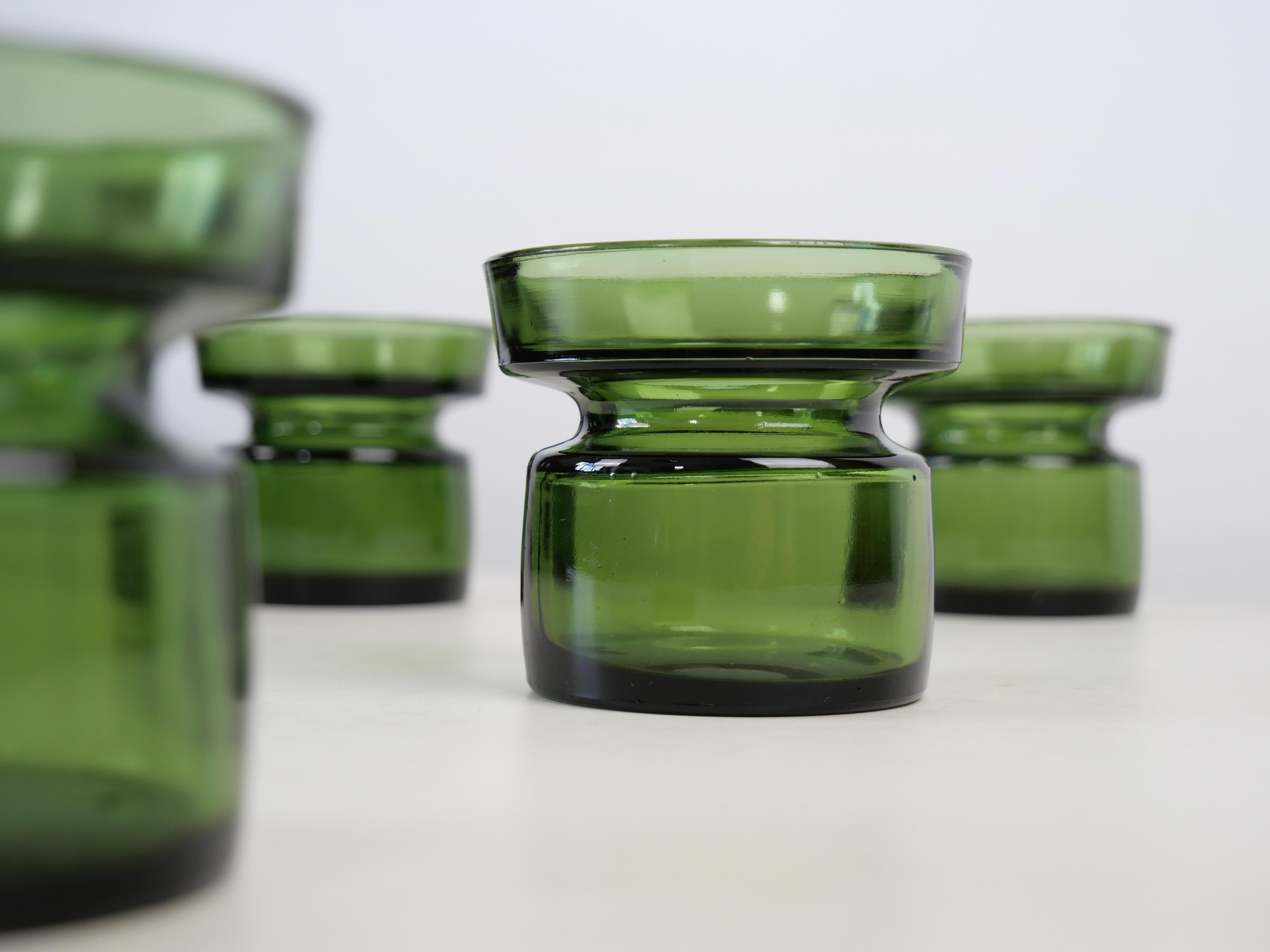 4 Dansk Green Glass Candle or Tealight Holders by Jens Quistgaard, Denmark, 1960 3