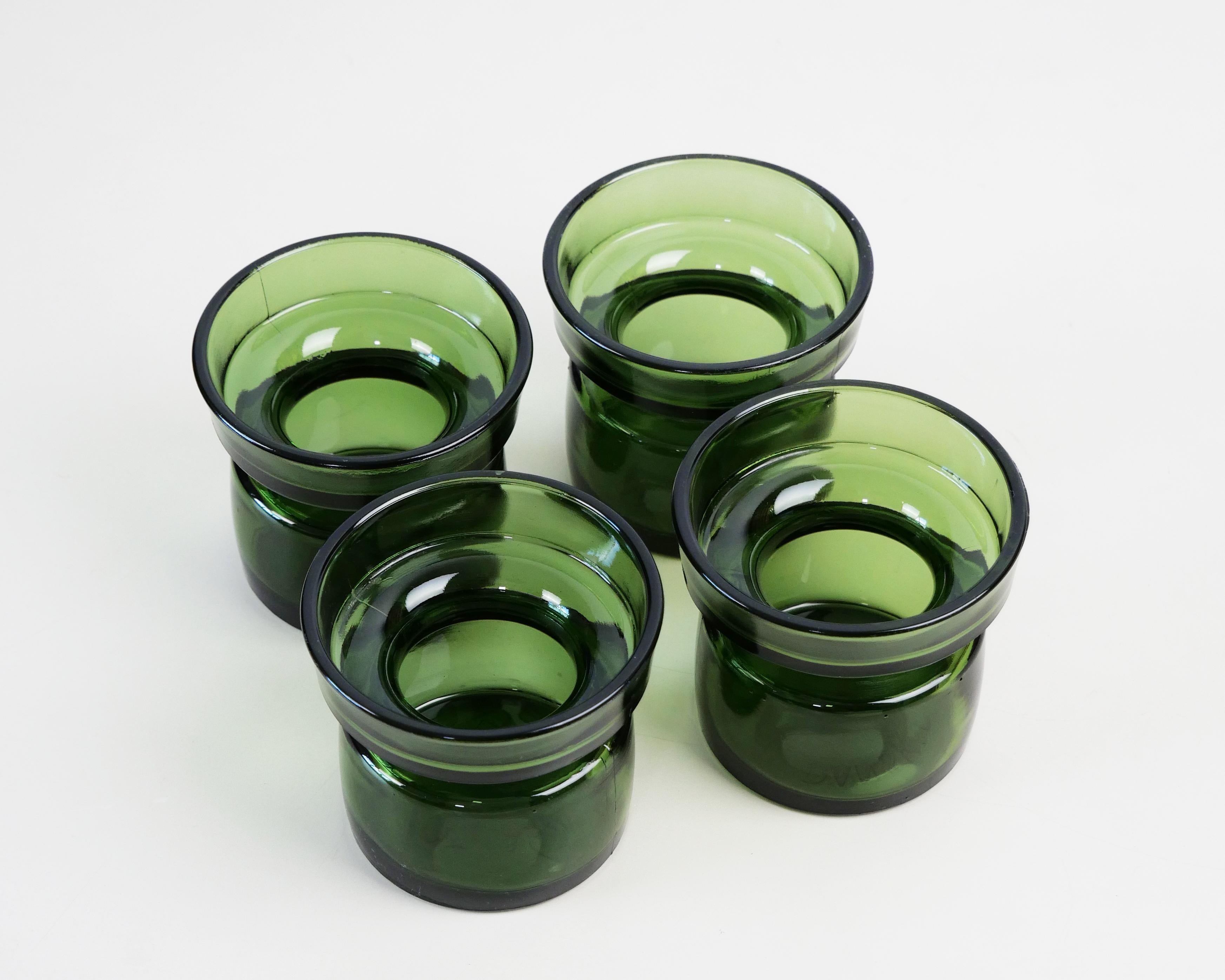 4 Dansk Green Glass Candle or Tealight Holders by Jens Quistgaard, Denmark, 1960 4