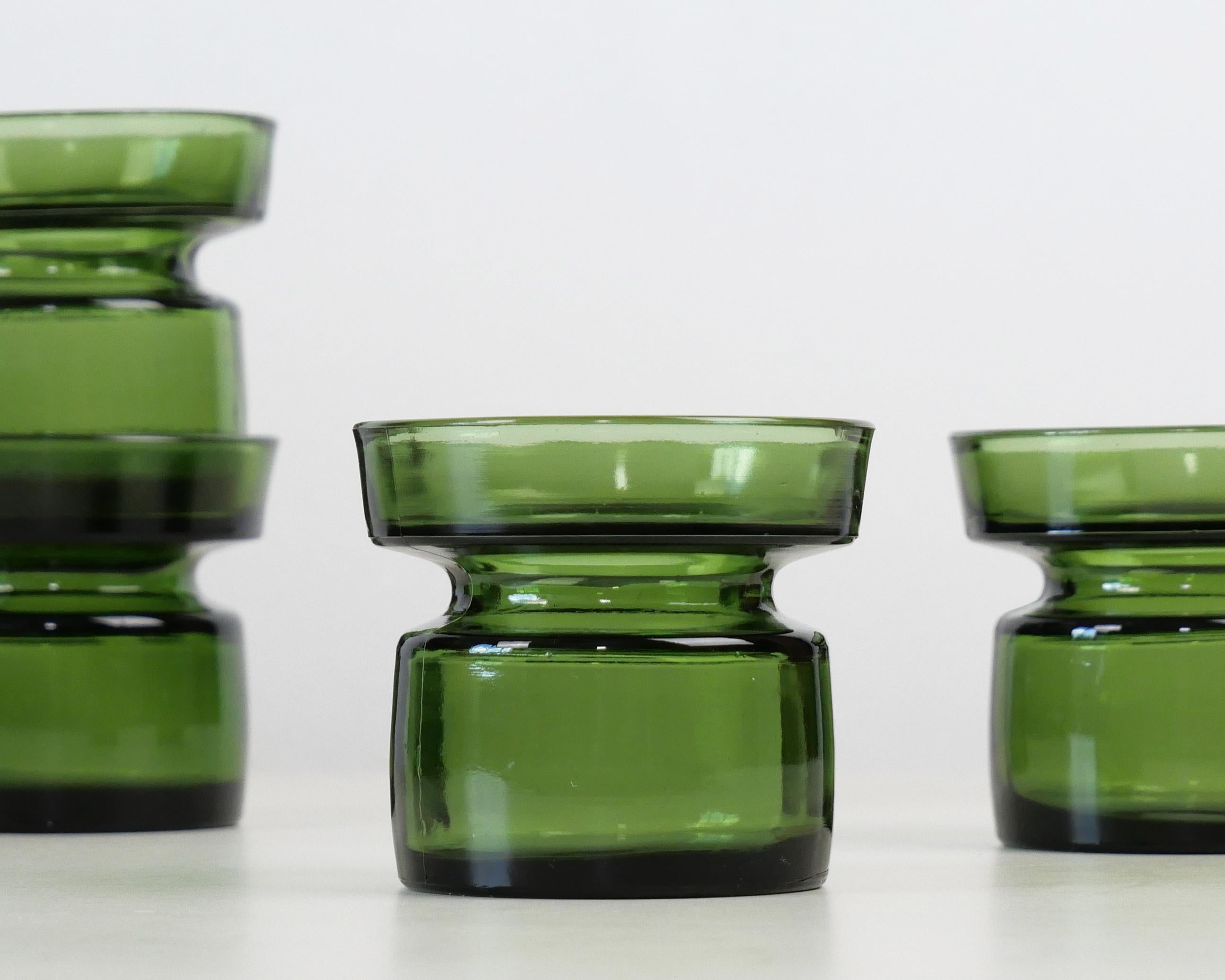 Mid-Century Modern 4 Dansk Green Glass Candle or Tealight Holders by Jens Quistgaard, Denmark, 1960