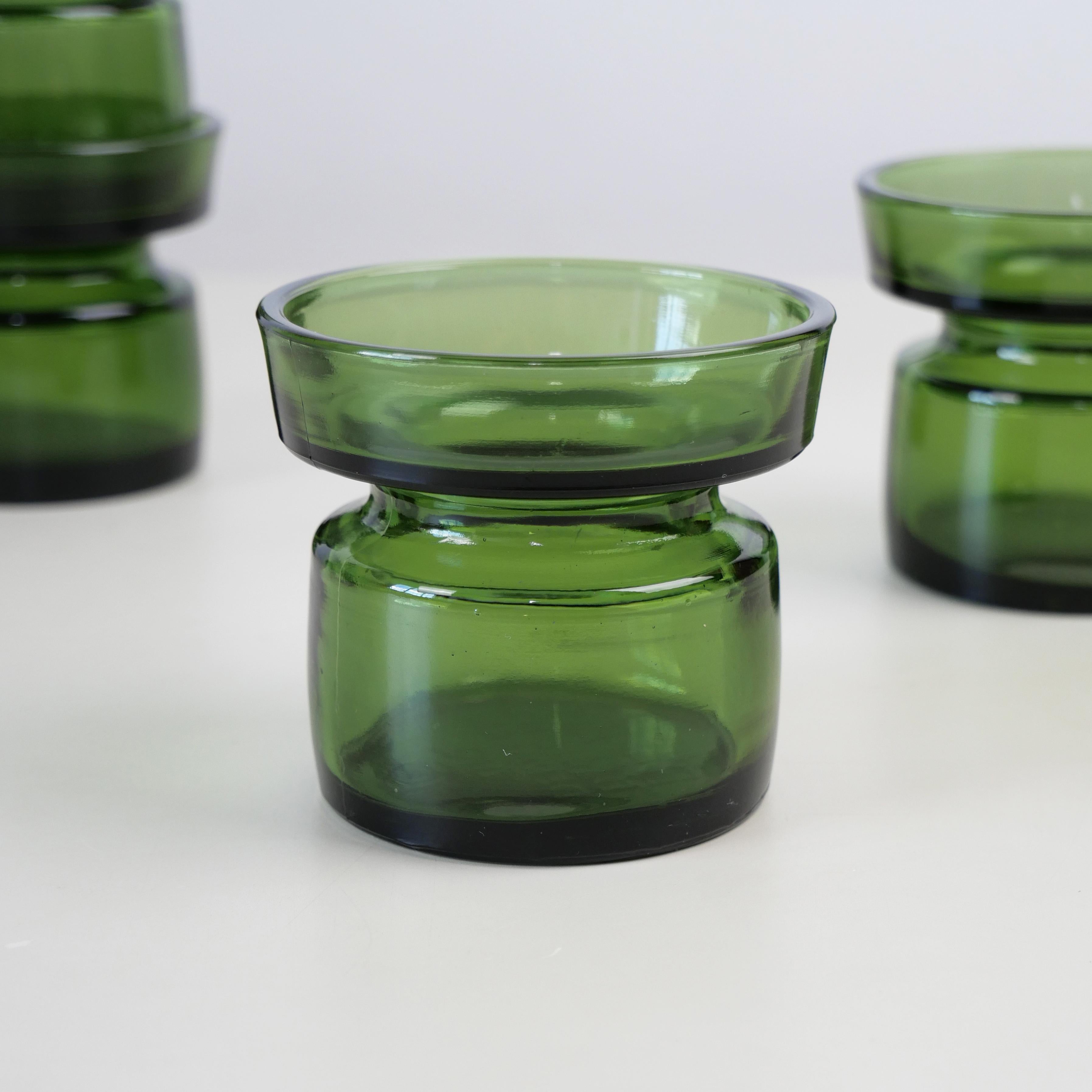 Danish 4 Dansk Green Glass Candle or Tealight Holders by Jens Quistgaard, Denmark, 1960