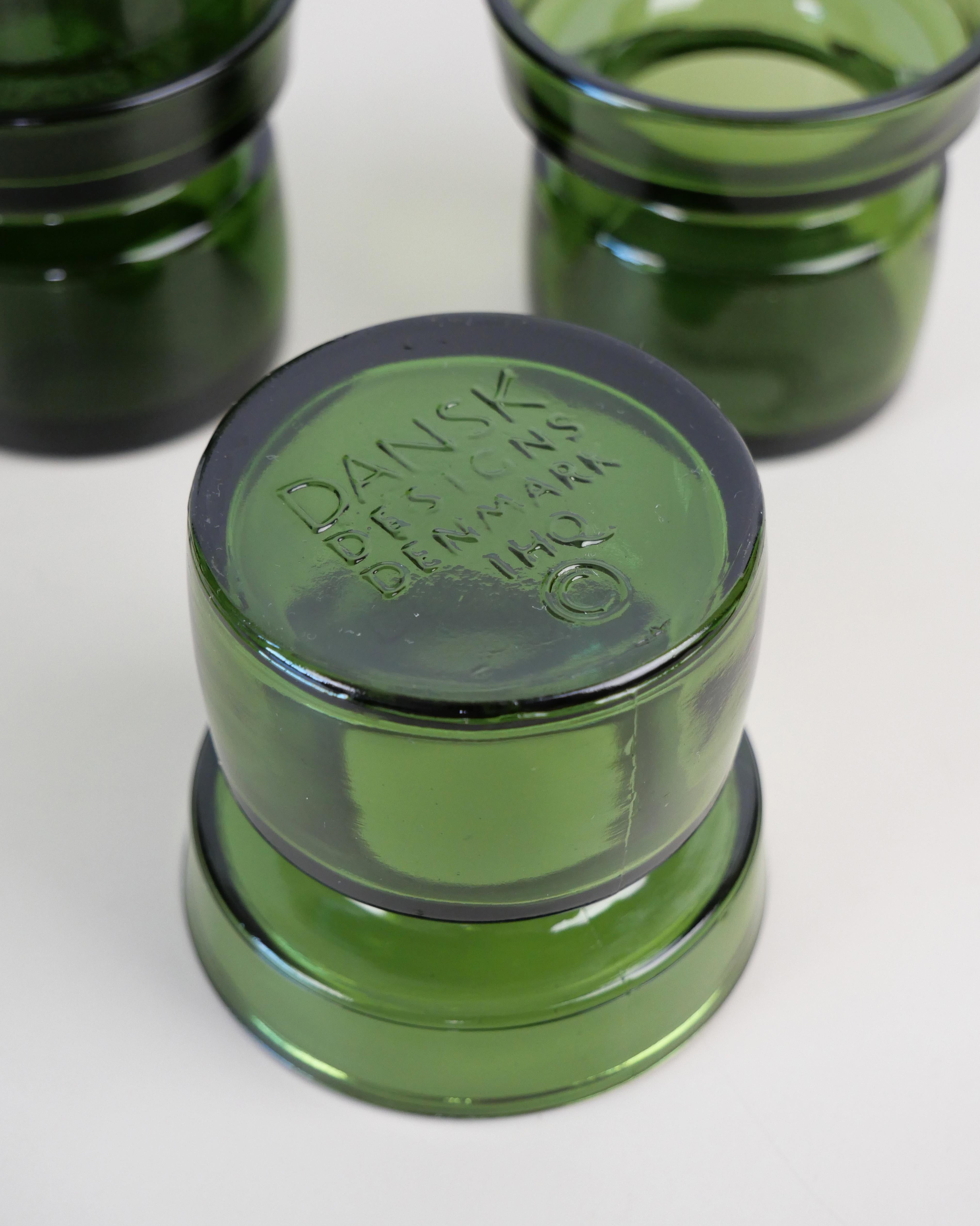 Blown Glass 4 Dansk Green Glass Candle or Tealight Holders by Jens Quistgaard, Denmark, 1960