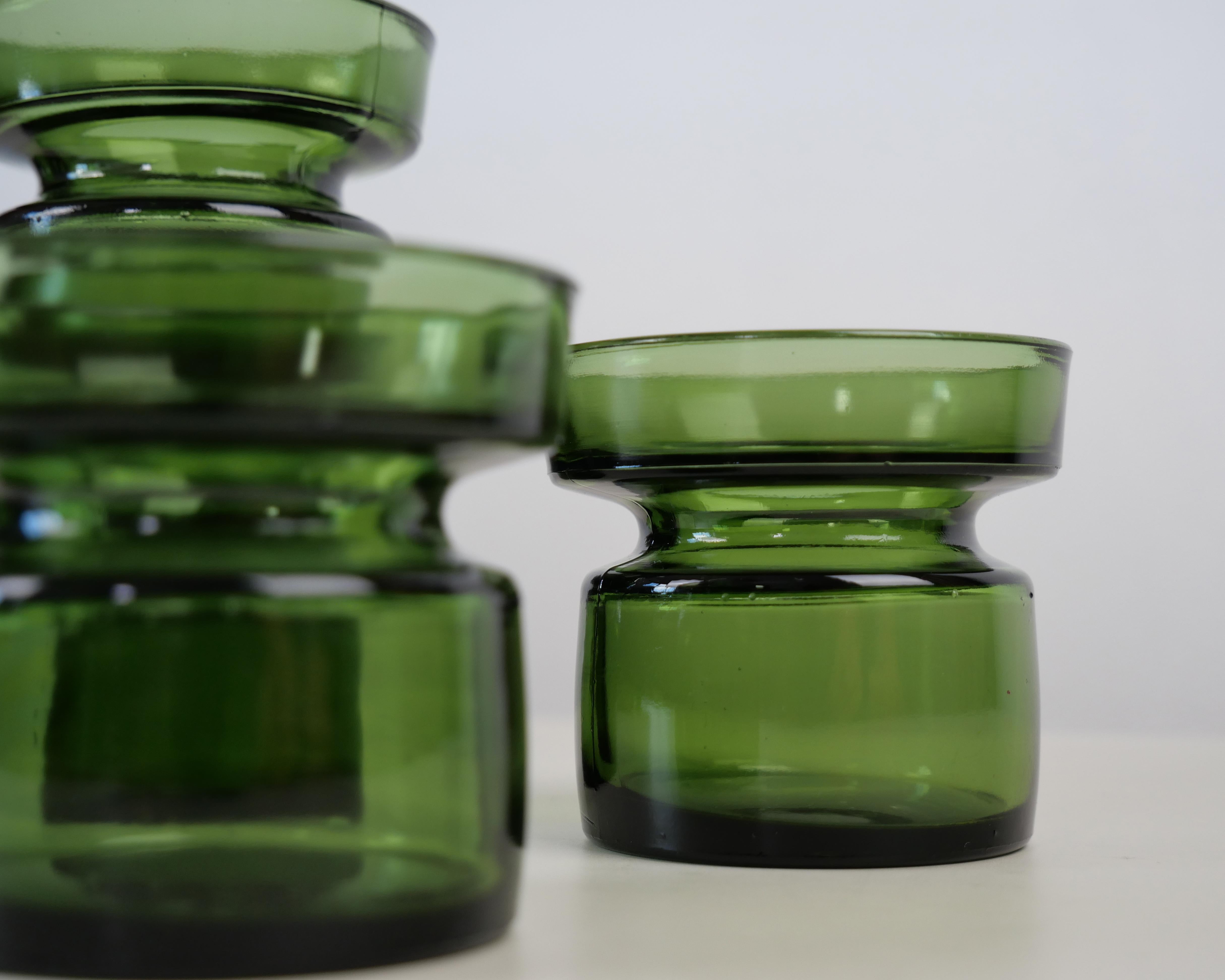 4 Dansk Green Glass Candle or Tealight Holders by Jens Quistgaard, Denmark, 1960 2