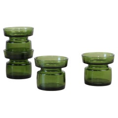 Vintage 4 Dansk Green Glass Candle or Tealight Holders by Jens Quistgaard, Denmark, 1960