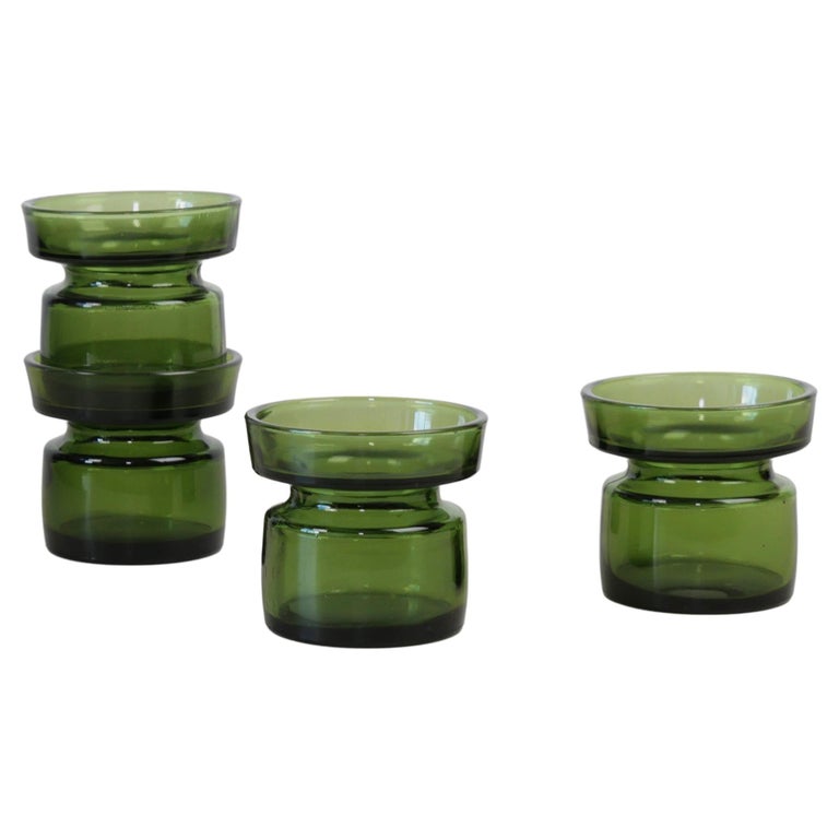 4 Dansk Green Glass Candle or Tealight Holders by Jens Quistgaard, Denmark, 1960 For Sale at 1stDibs