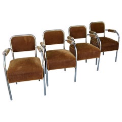 4 Deco Streamline Steel Upholstered Dining Chair Armchair Like Gilbert Rohde