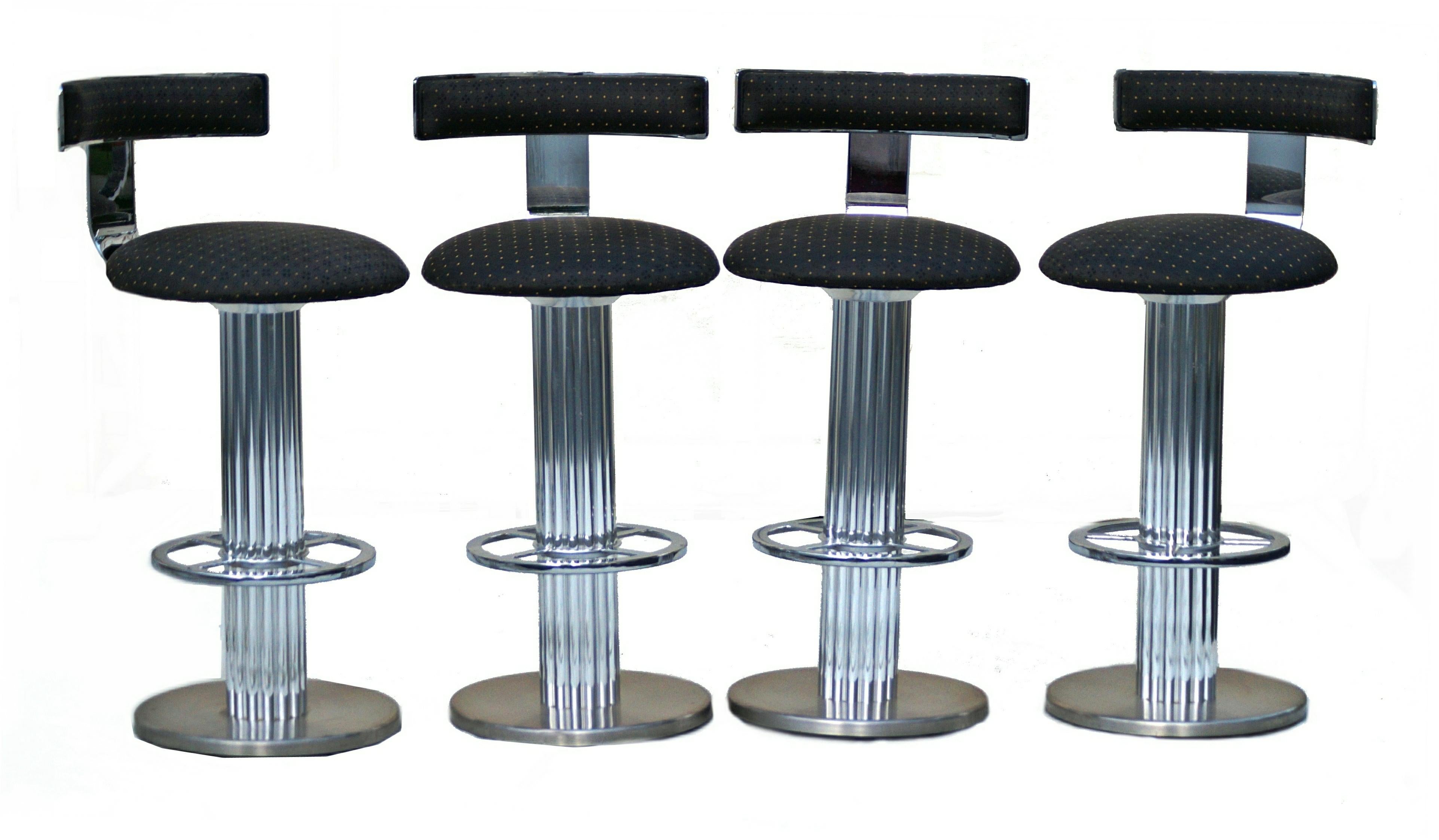 4 Design For Leisure chrome column with stainless steel base bar counter stools.