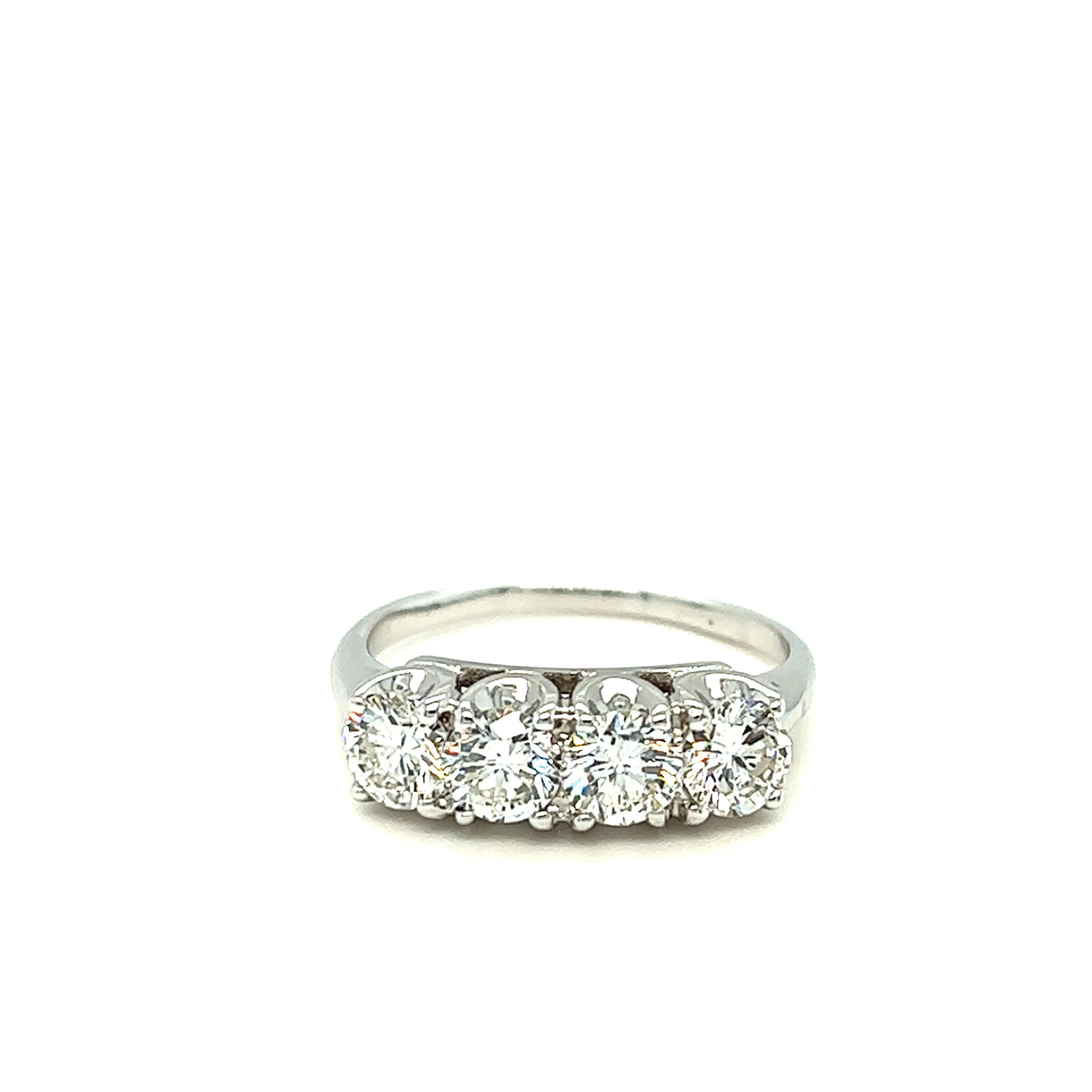 Modern 4 Diamond Single Row Ring 1.20 Carat H VS2 Diamonds in 14k White Gold For Sale