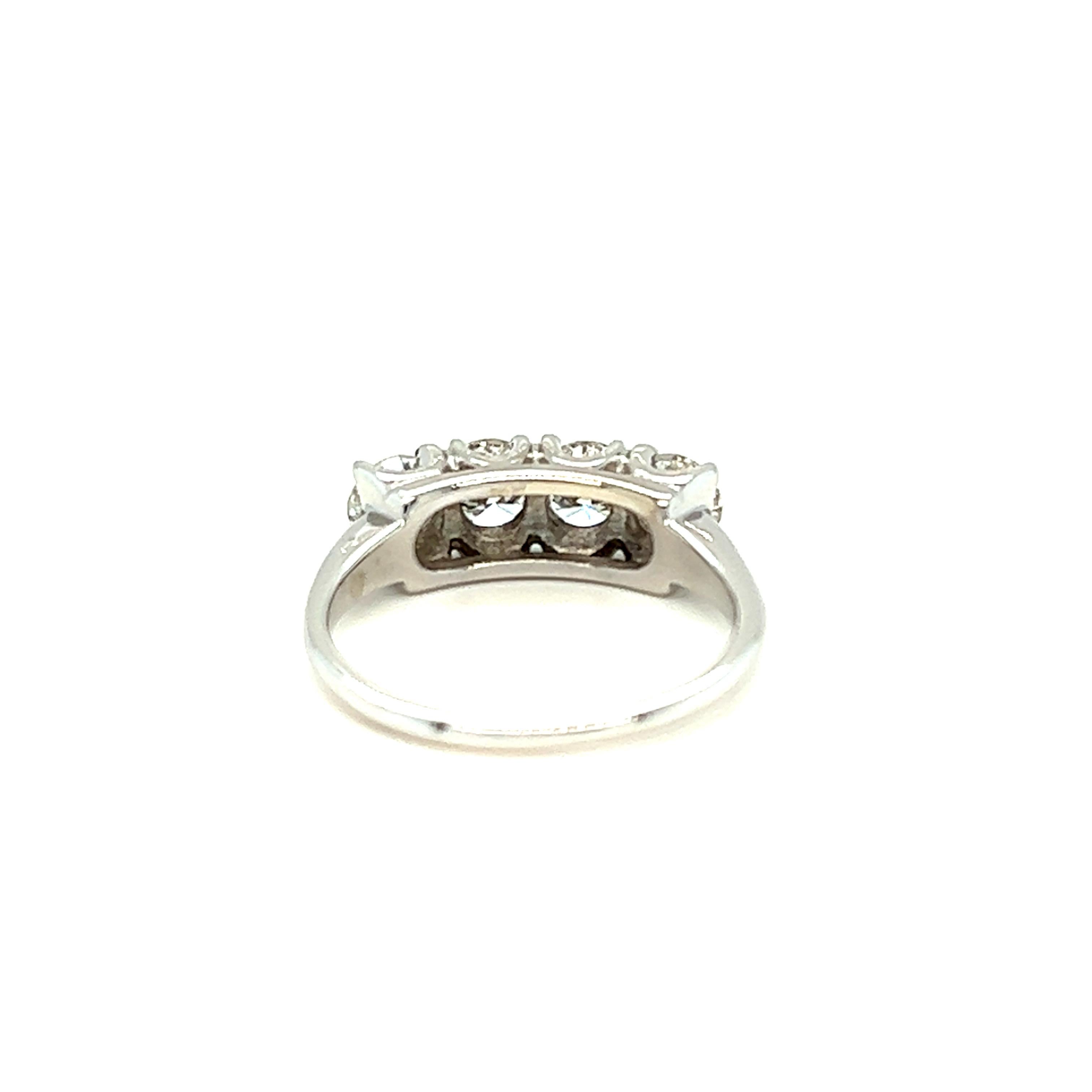4 Diamond Single Row Ring 1.20 Carat H VS2 Diamonds in 14k White Gold In Good Condition For Sale In beverly hills, CA