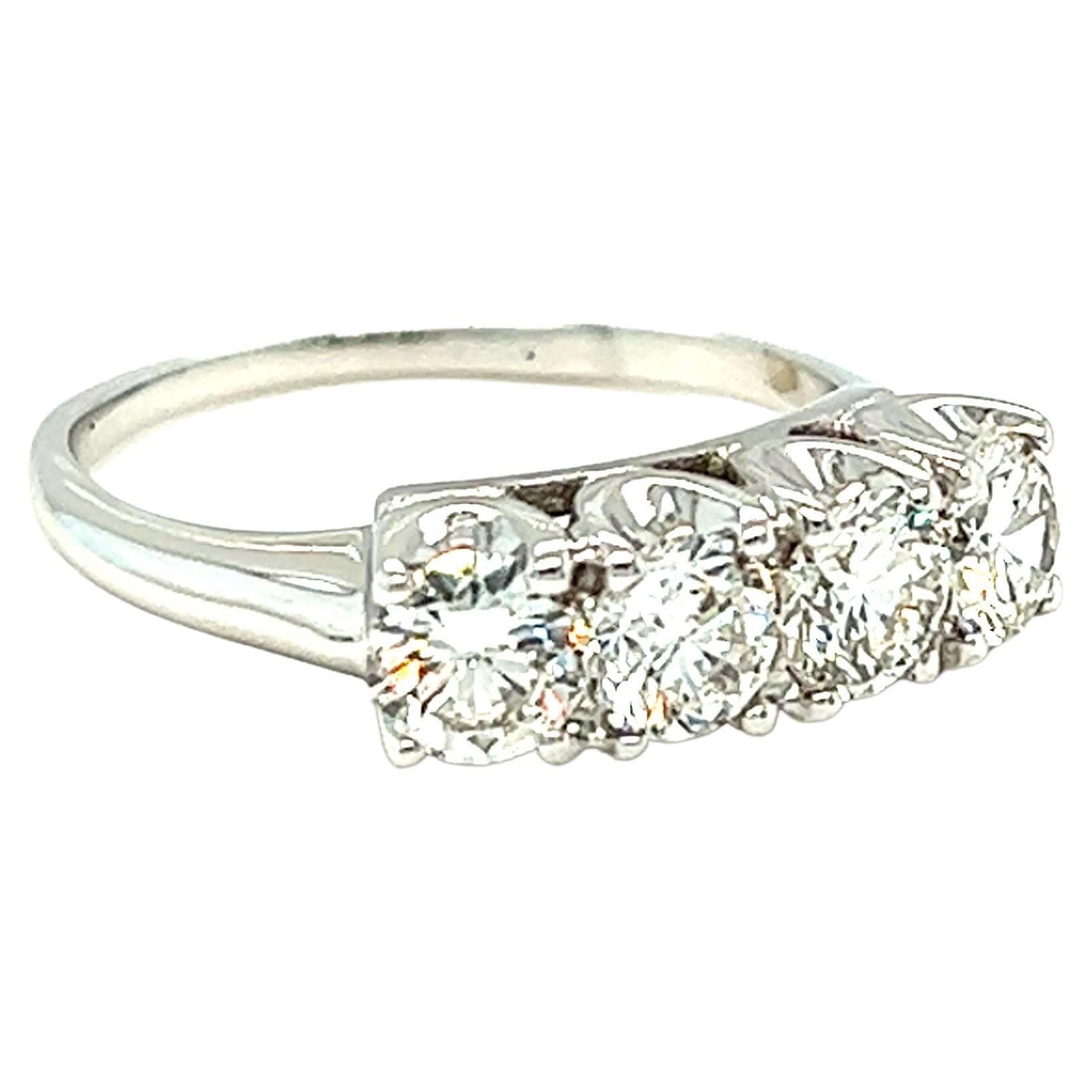 4 Diamond Single Row Ring 1.20 Carat H VS2 Diamonds in 14k White Gold For Sale