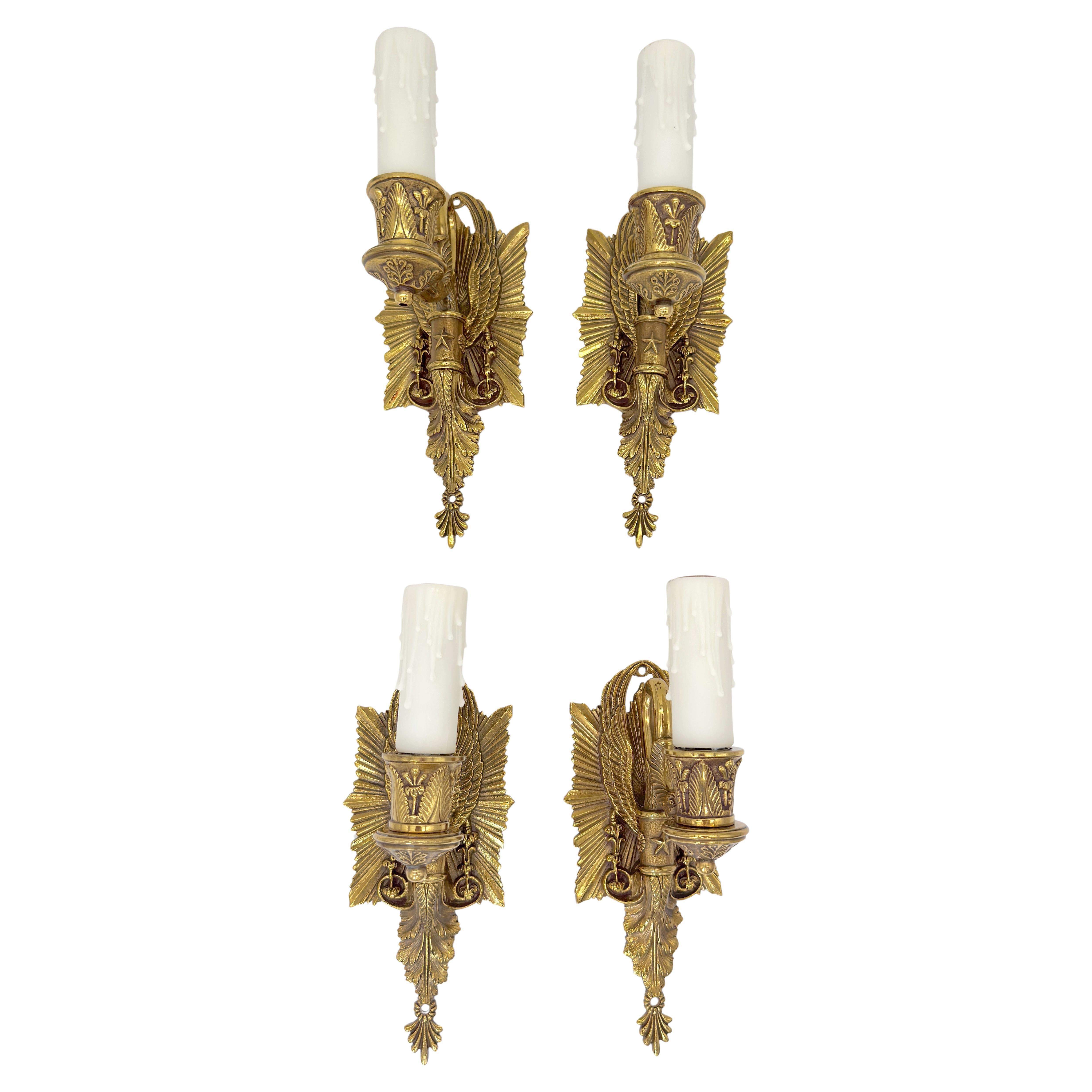 Pair of Diminutive Neoclassical Bronze Wall Sconces, Attributed P.E. Guerin For Sale