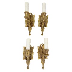 4 Diminutive Neoclassical Bronze Wall Sconces, Attributed P.E. Guerin, Rewired