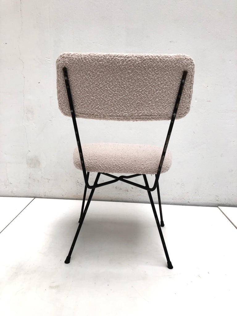 Italian 4 Dining Chairs by Pizzetti Rome Italy 1950s, New Wool Boucle Upholstery For Sale