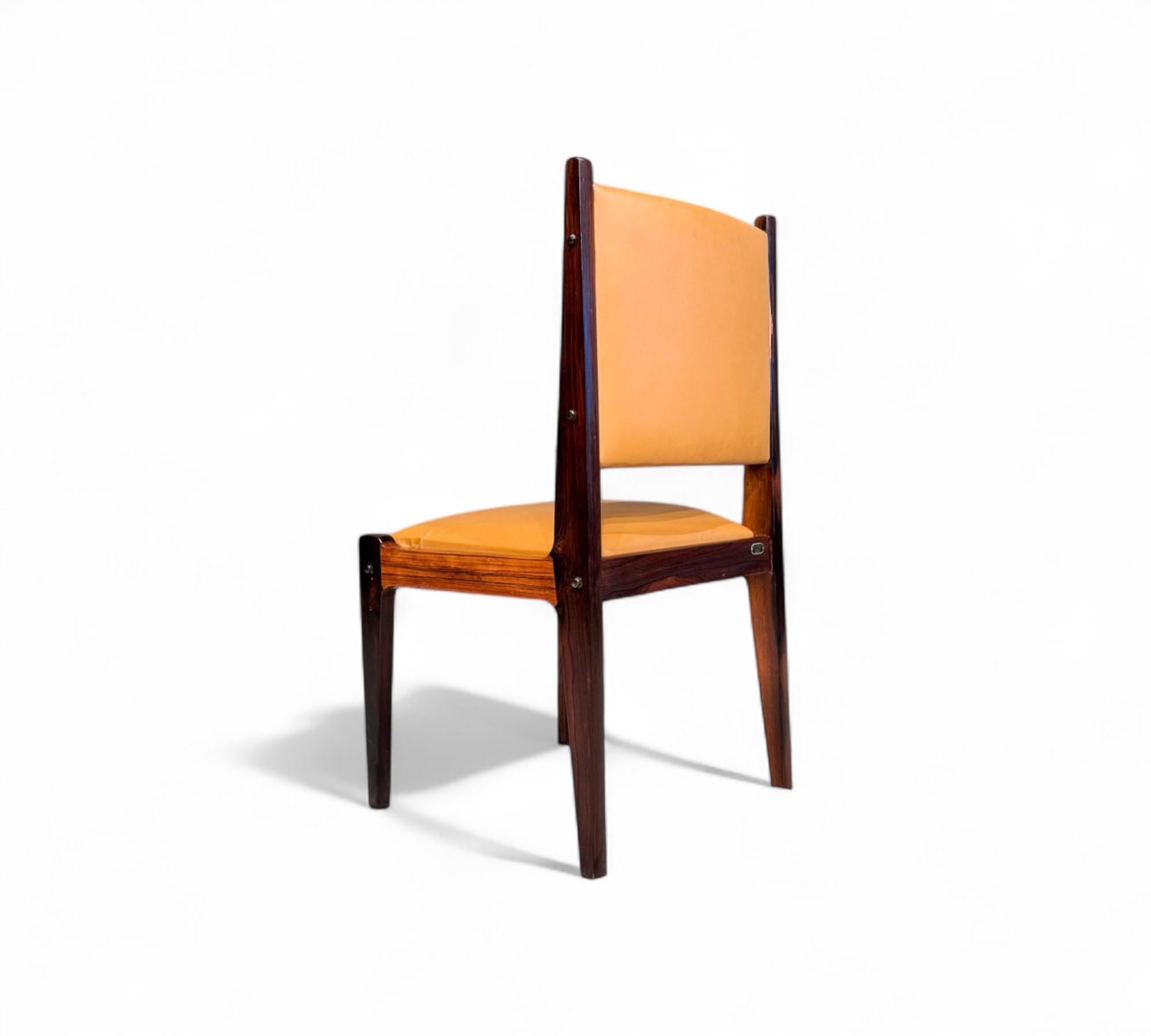 Brazilian 4 Dining Chairs in Hardwood & Leather by Sergio Rodrigues, Brazil , 1960 For Sale