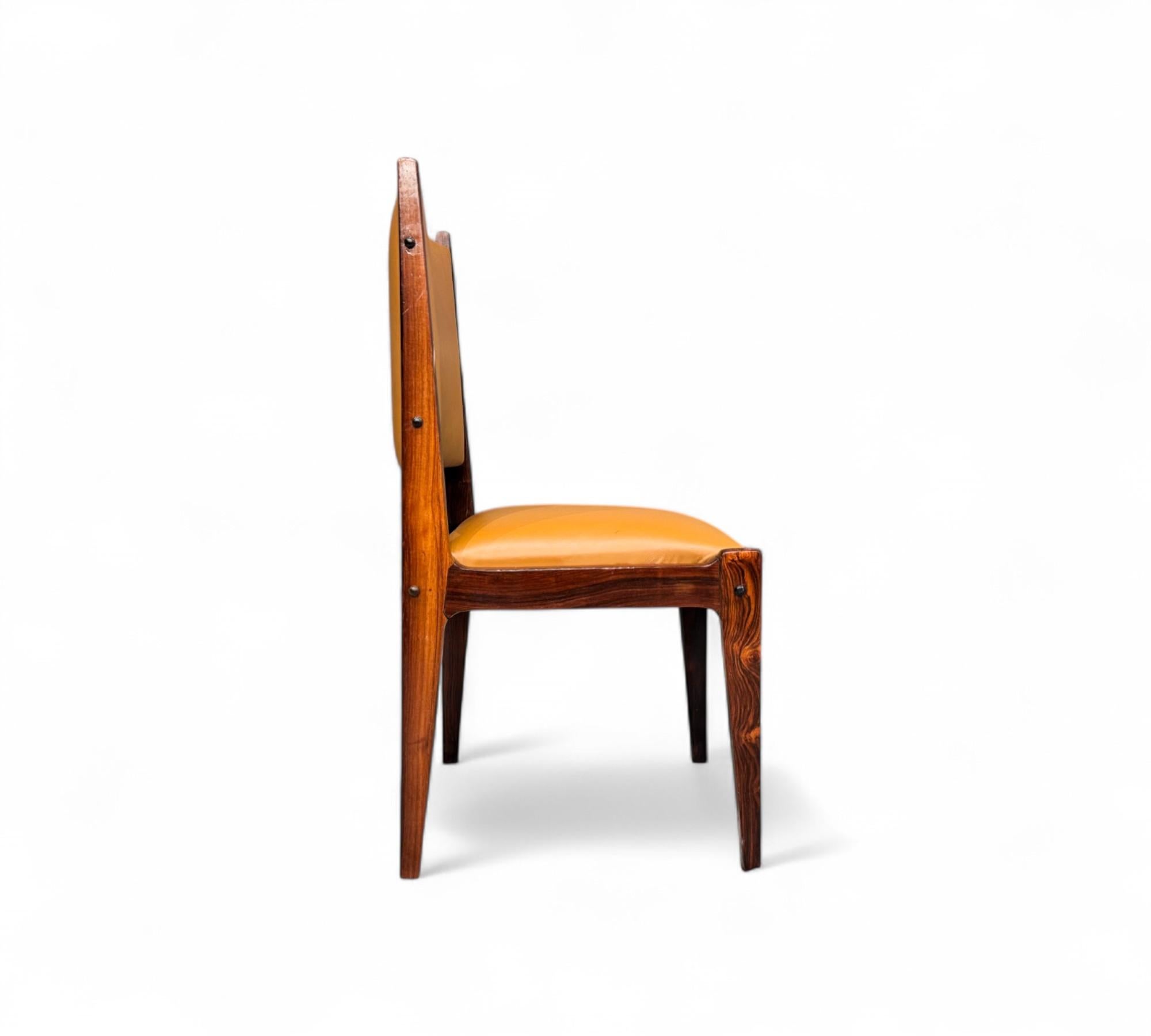 20th Century 4 Dining Chairs in Hardwood & Leather by Sergio Rodrigues, Brazil , 1960 For Sale