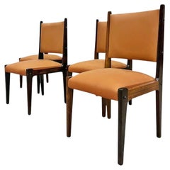 4 Sillas de comedor de madera y cuero de Sergio Rodrigues, Brasil , 1960