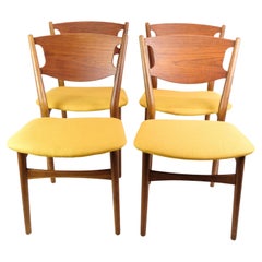 Retro 4 Dining Room Chairs, Danish Design, Teak Wood, Fabric Cover, 1960