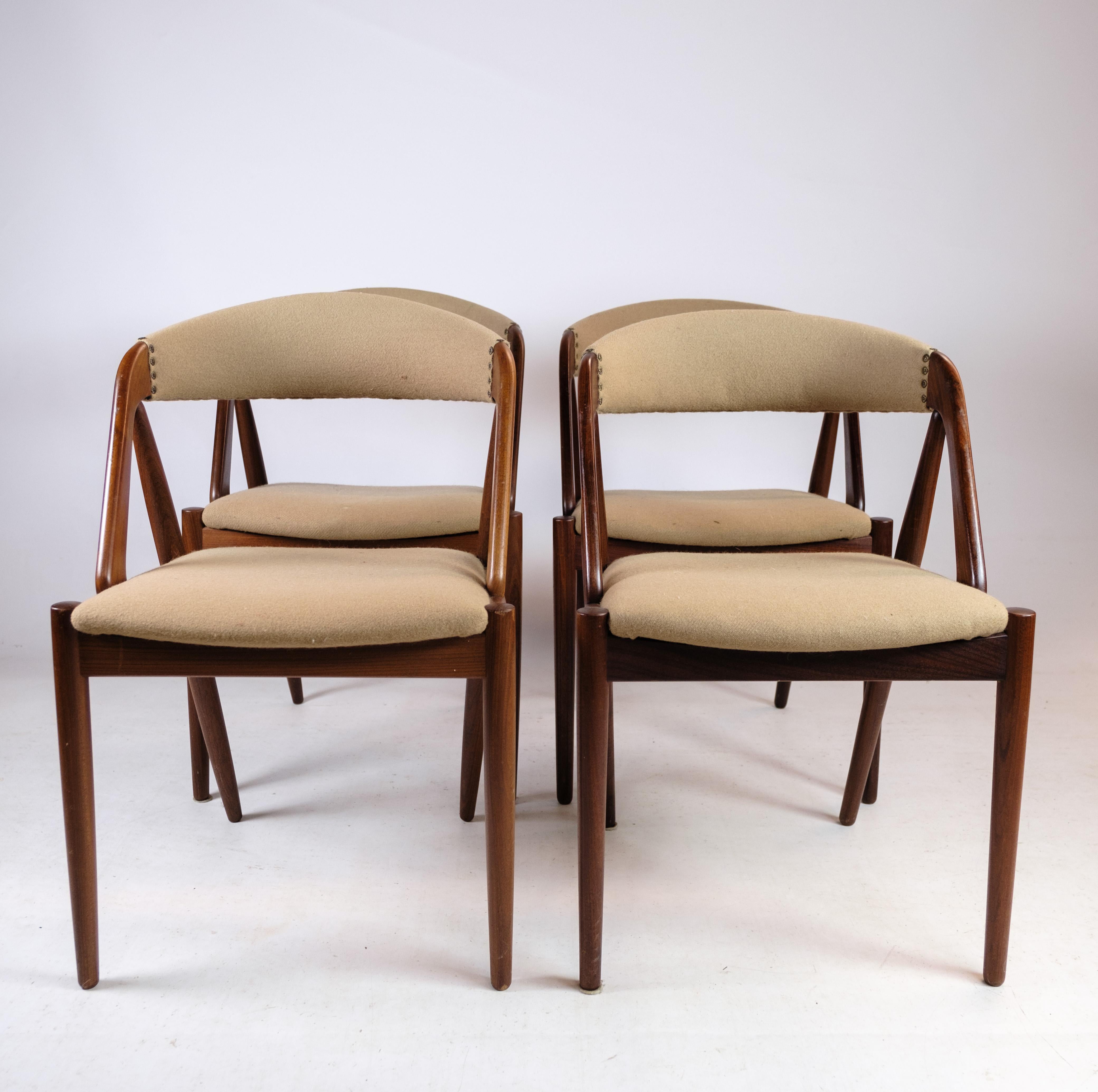Mid-Century Modern 4 Dining Room Chairs Model 31 Made In Teak, Designed By Kai Kristiansen For Sale