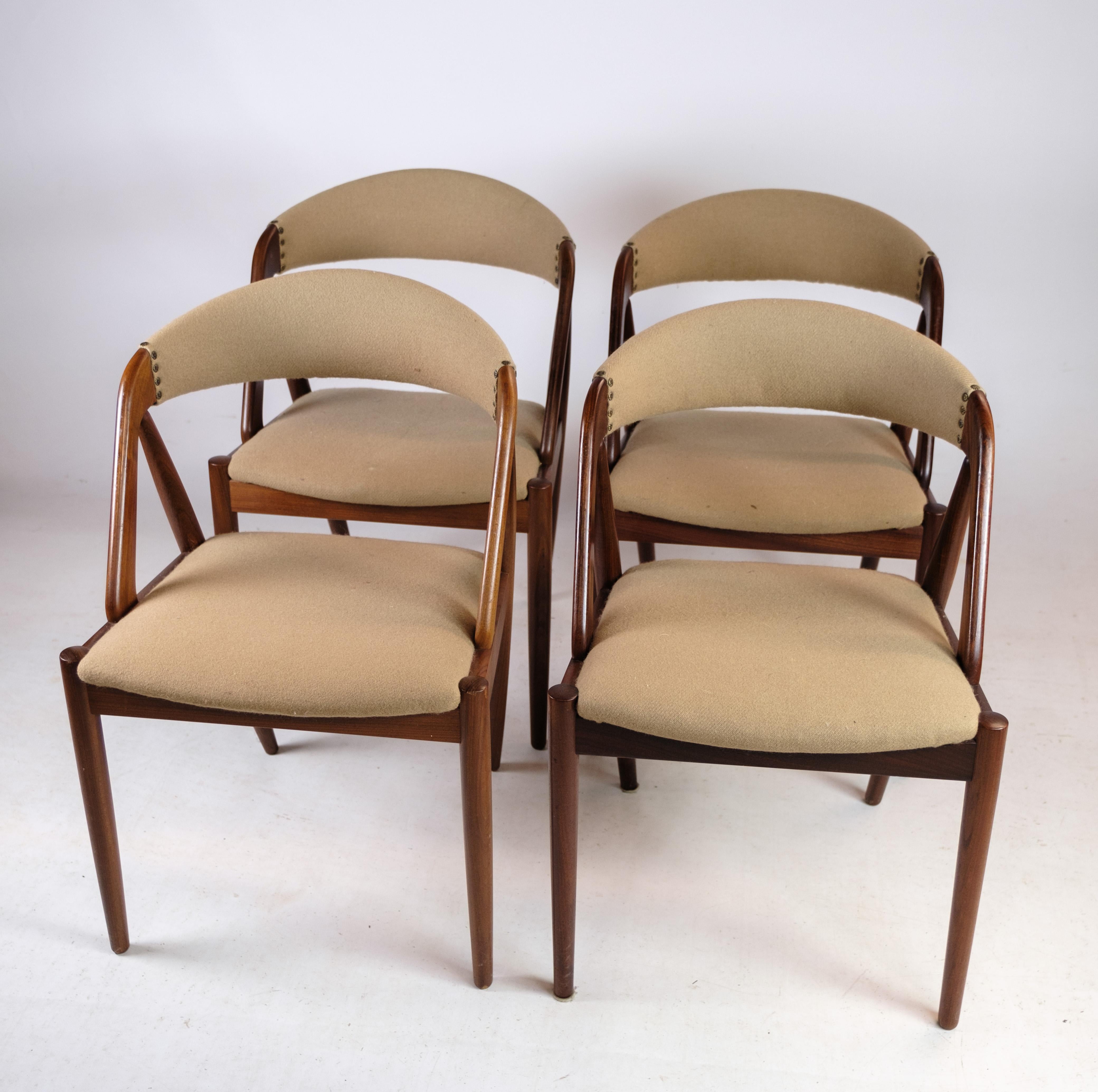 Danois 4 chaises de salle à manger modèle 31 en teck, conçues par Kai Kristiansen en vente