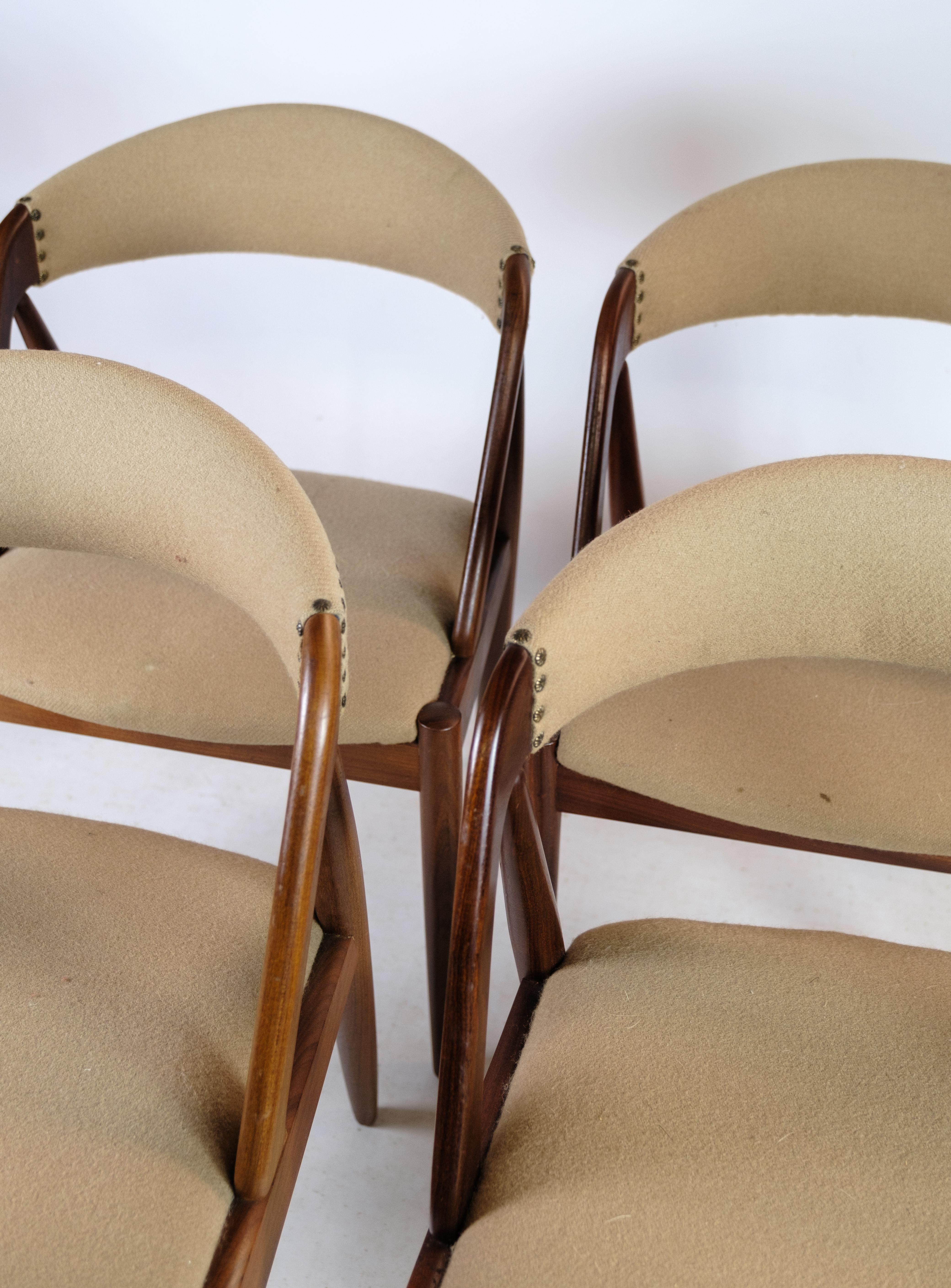 Huilé 4 chaises de salle à manger modèle 31 en teck, conçues par Kai Kristiansen en vente