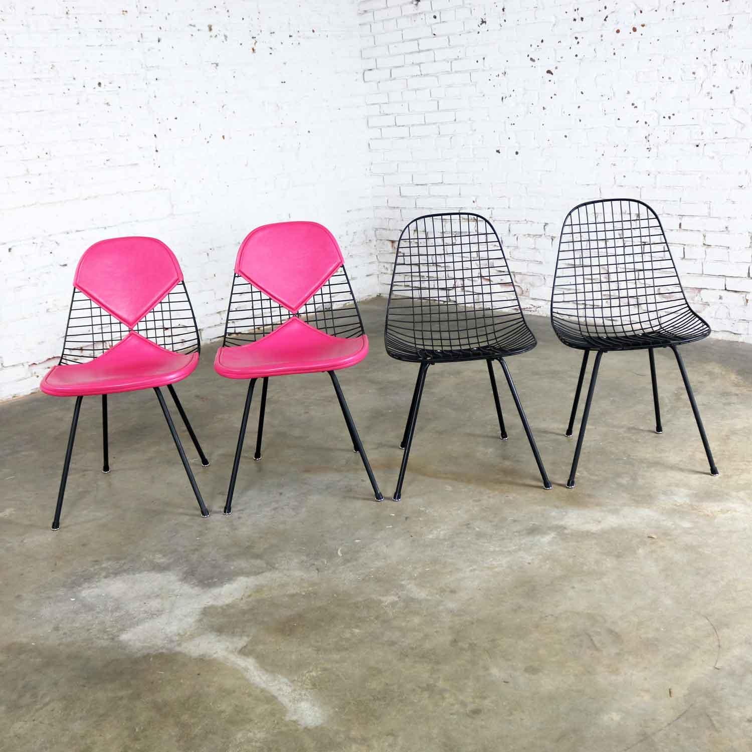 Steel 4 DKX-2 Wire Bikini Shell Chairs X Bases Hot Pink Bikinis Eames Herman Miller For Sale