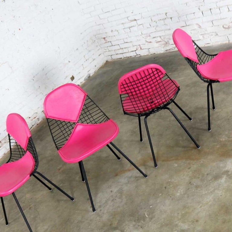 Wire Shell Chair 4 DKX-2 Wire Bikini Shell Chairs X Bases Hot Pink Bikinis Eames Herman ...