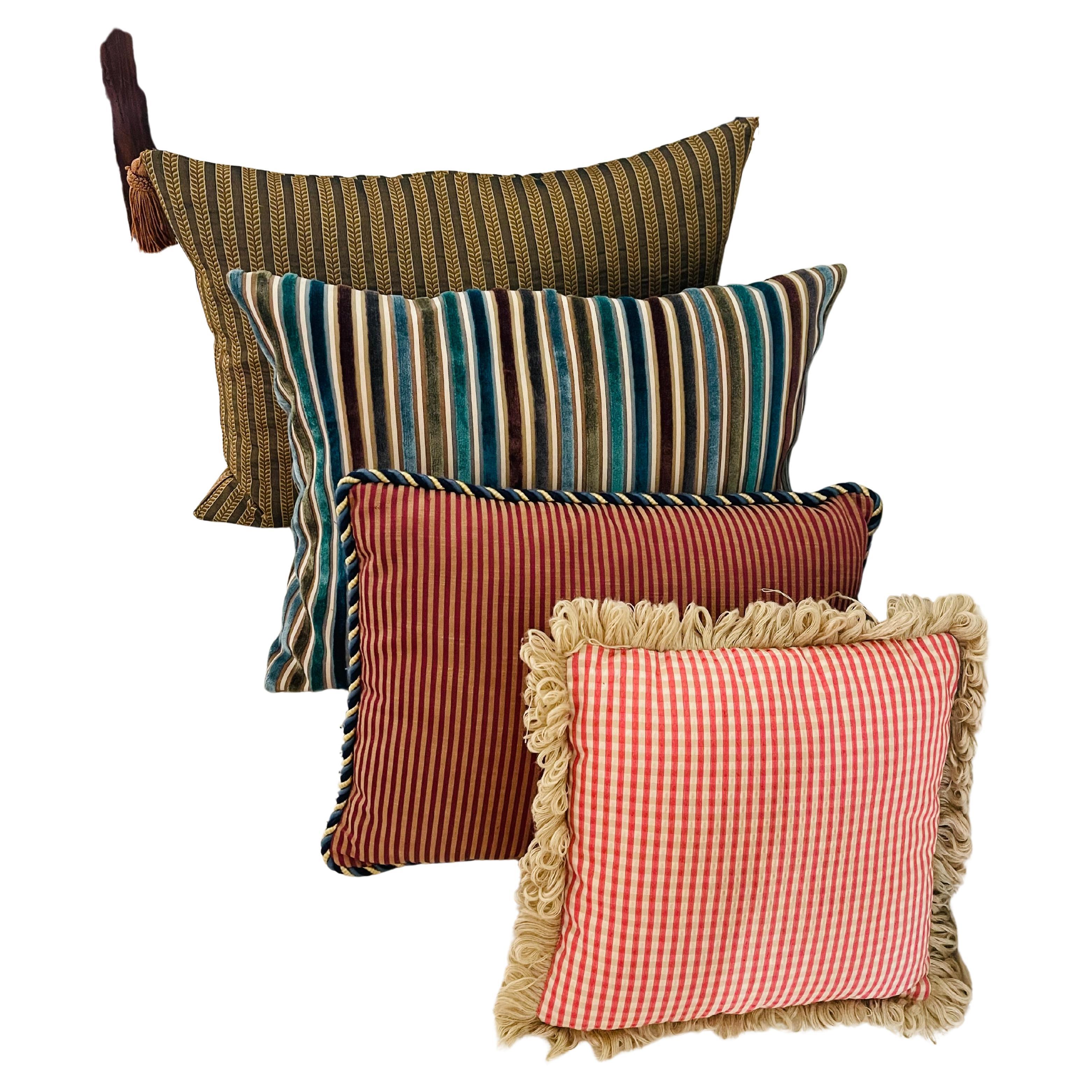4 Small  Cute Lumbar Striped Pillows
