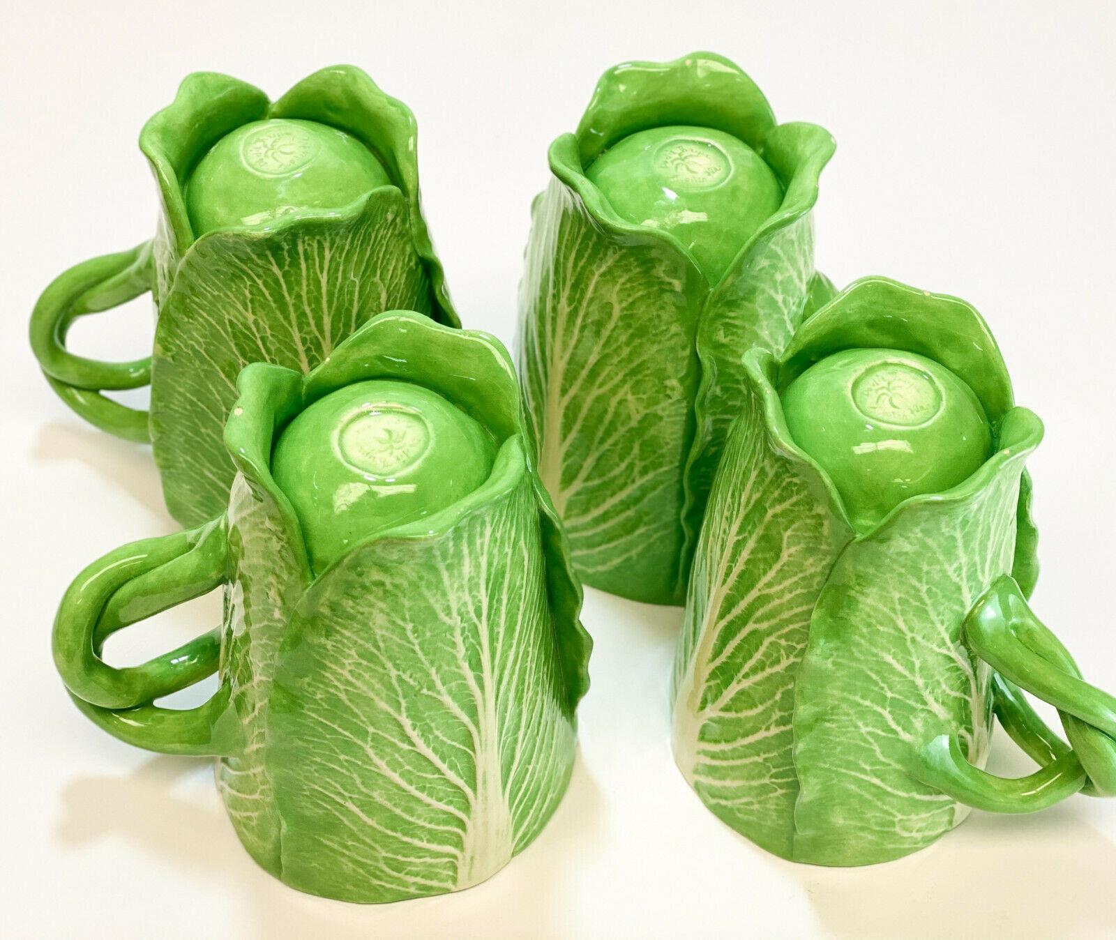 North American 4 Dodie Thayer Jupiter Lettuce Leaf Earthenware Porcelain Hand Crafted Mugs For Sale