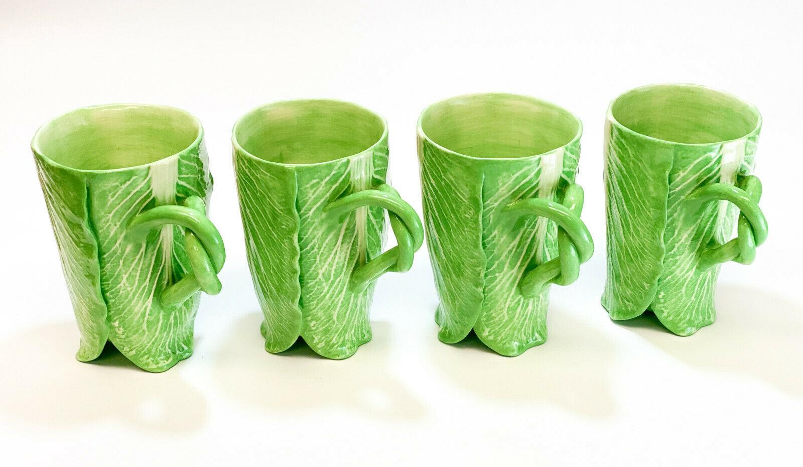 4 Dodie Thayer Jupiter Lettuce Leaf Earthenware Porcelain Hand Crafted Mugs In Good Condition For Sale In Pasadena, CA