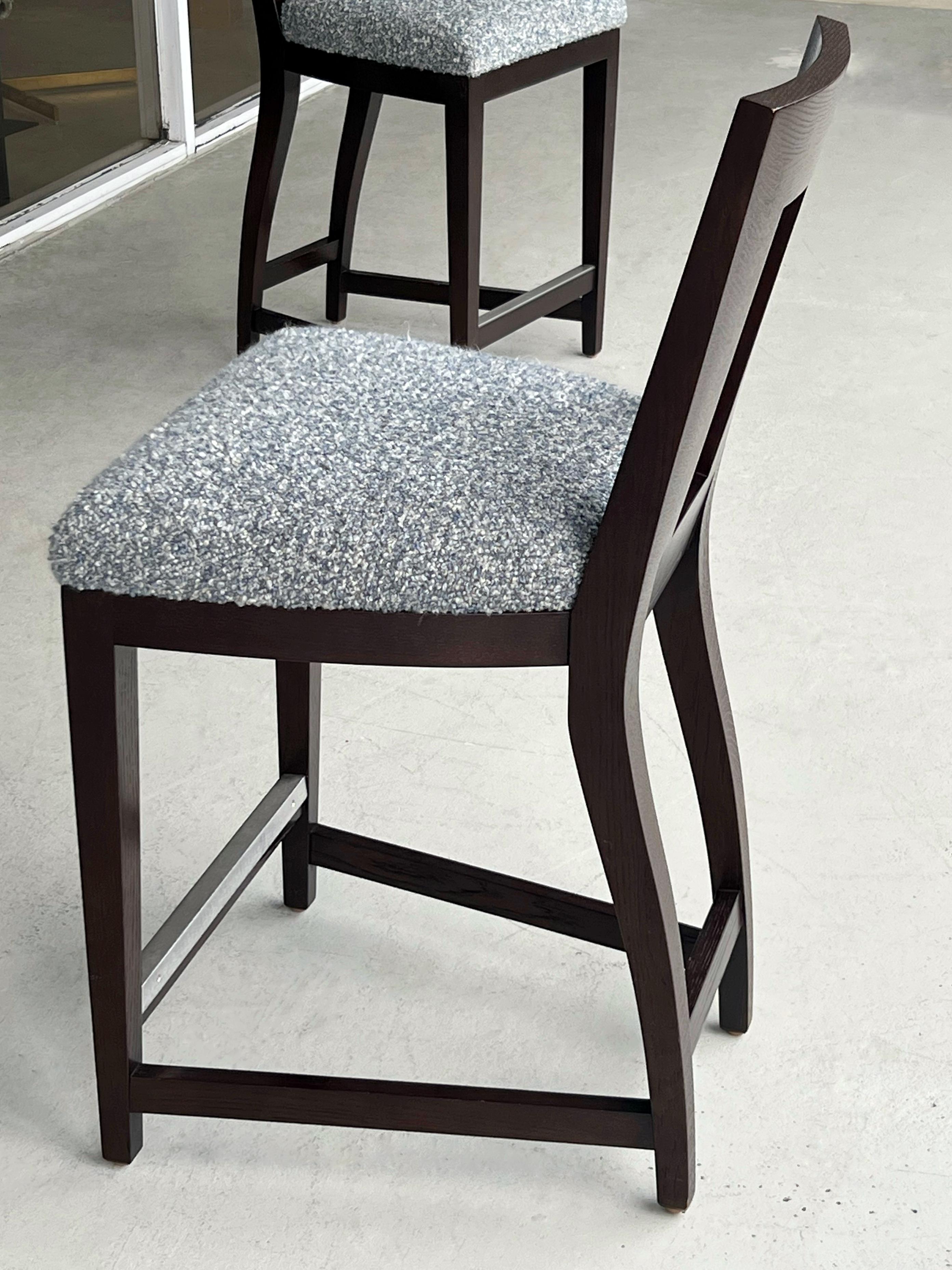 Bouclé Set of 4 Donghia Ebonized Oak Bar Stools Counterheight For Sale